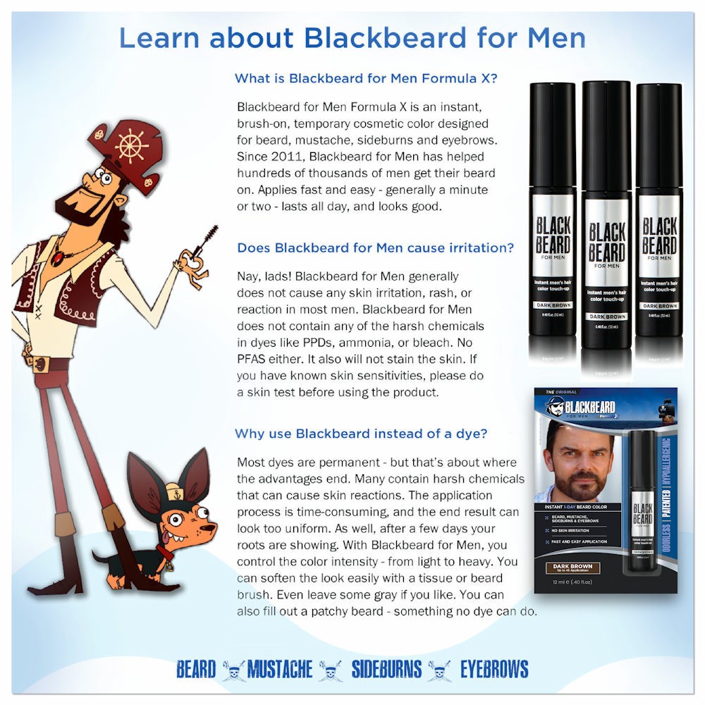 Blackbeard for Men Formula X Instant, Hypoallergenic Brush-On Beard Color, 1-pk