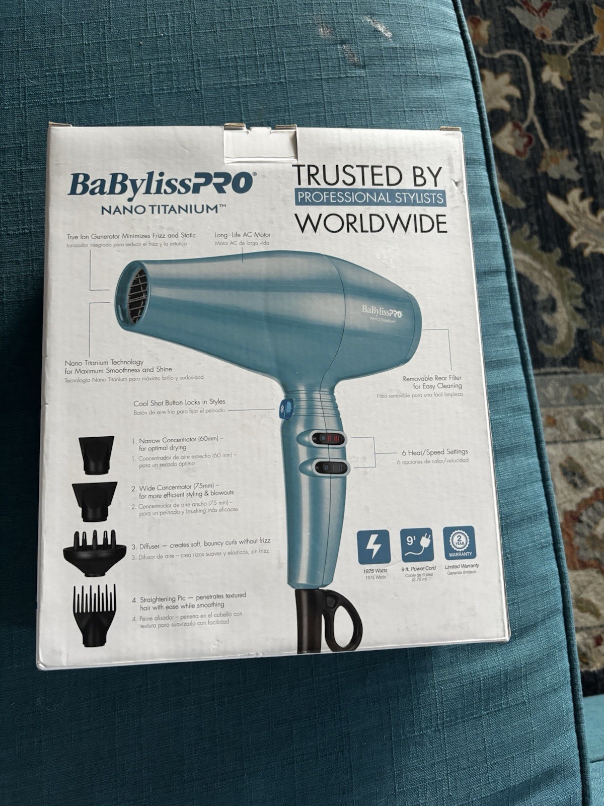 BaBylissPRO Nano Titanium Turbo Xtreme Hair Dryer 1875W Blue Ionic Diffuser