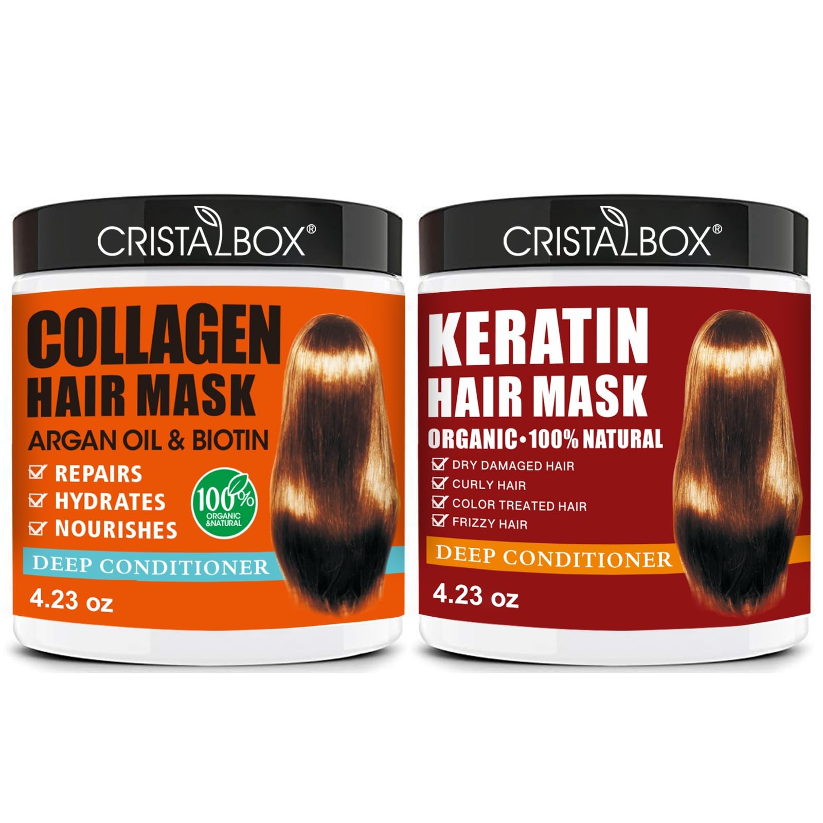 Collagen & Keratin Hair Mask Treatment for Damaged Dry Hair 5oz 2-Pack Argan Oil