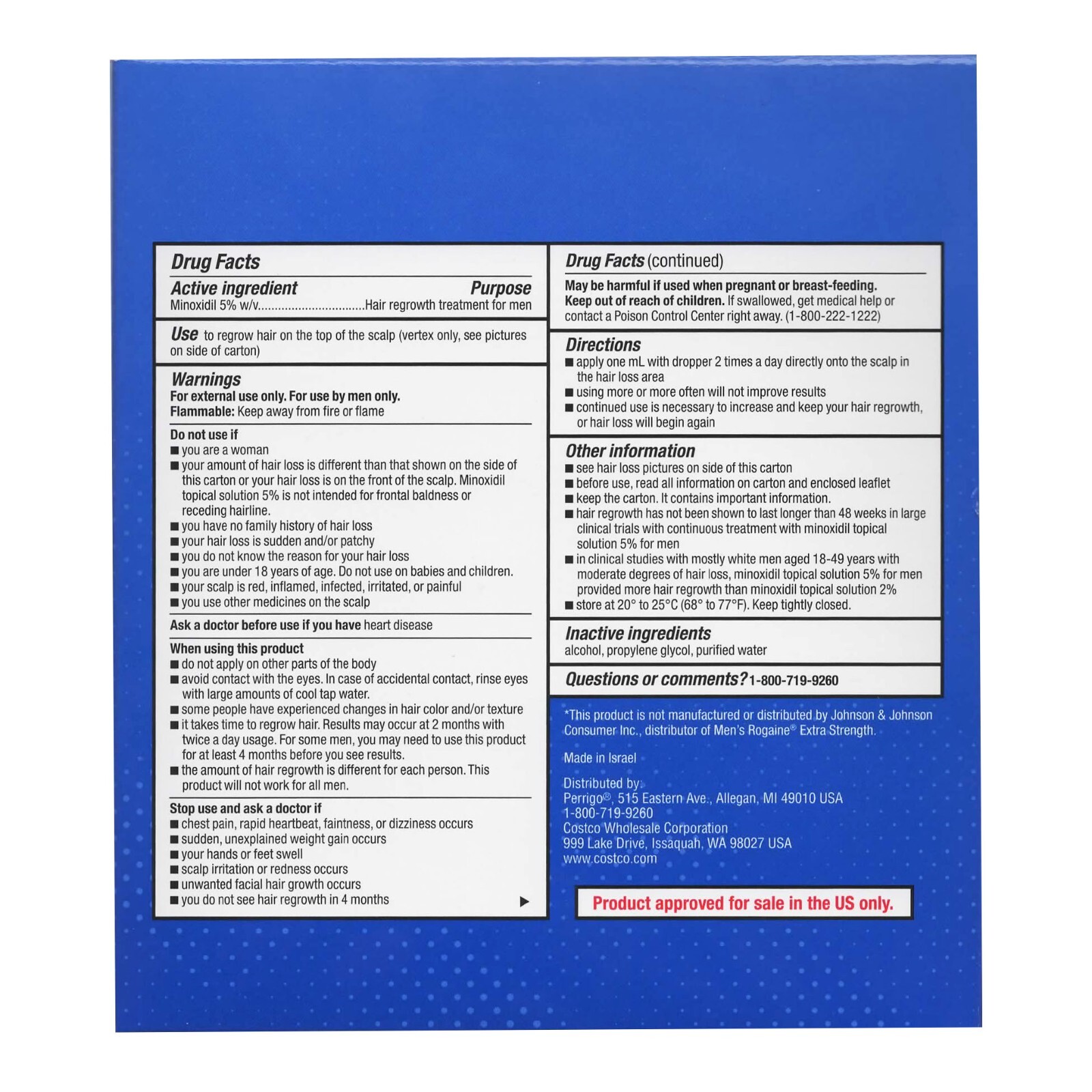 Kirkland Minoxidil 5% 6 month supply with Free Derma roller, Pouch and Wipes