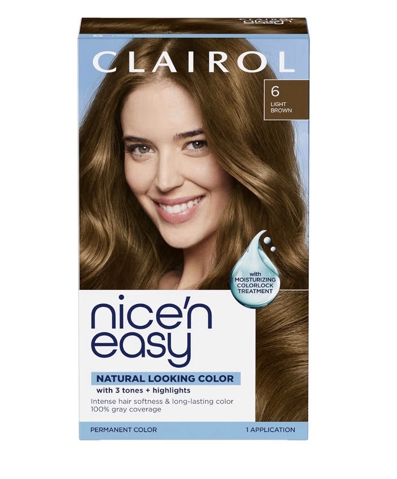 Clairol Nice’n Easy Permanent Hair Dye 6 Light Brown, Cream, Gray Coverage