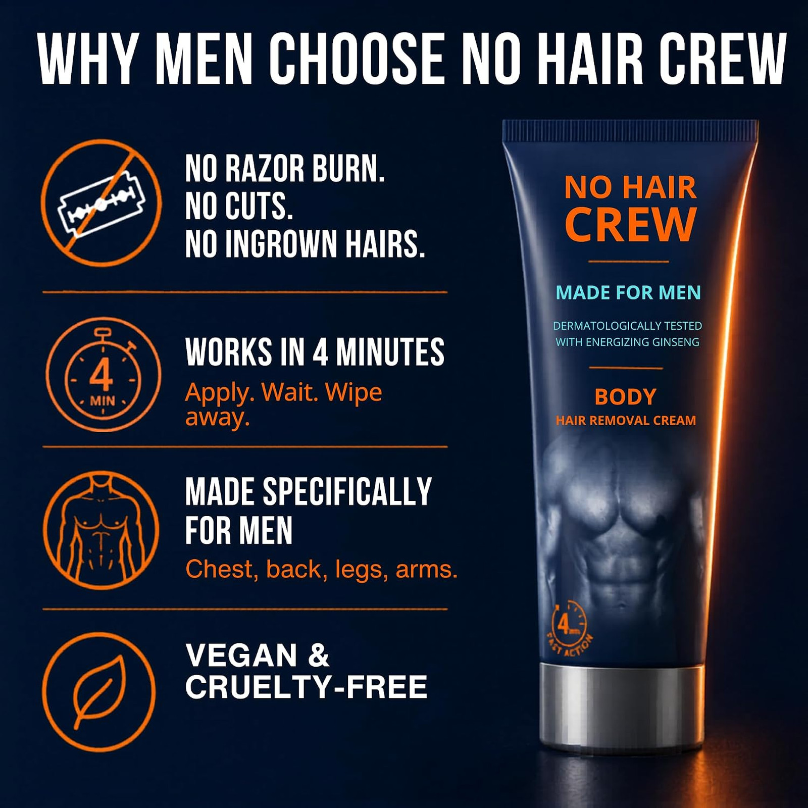 Body Hair Removal Cream for Men Ginseng Depilatory 200ml Painless Man-scaping