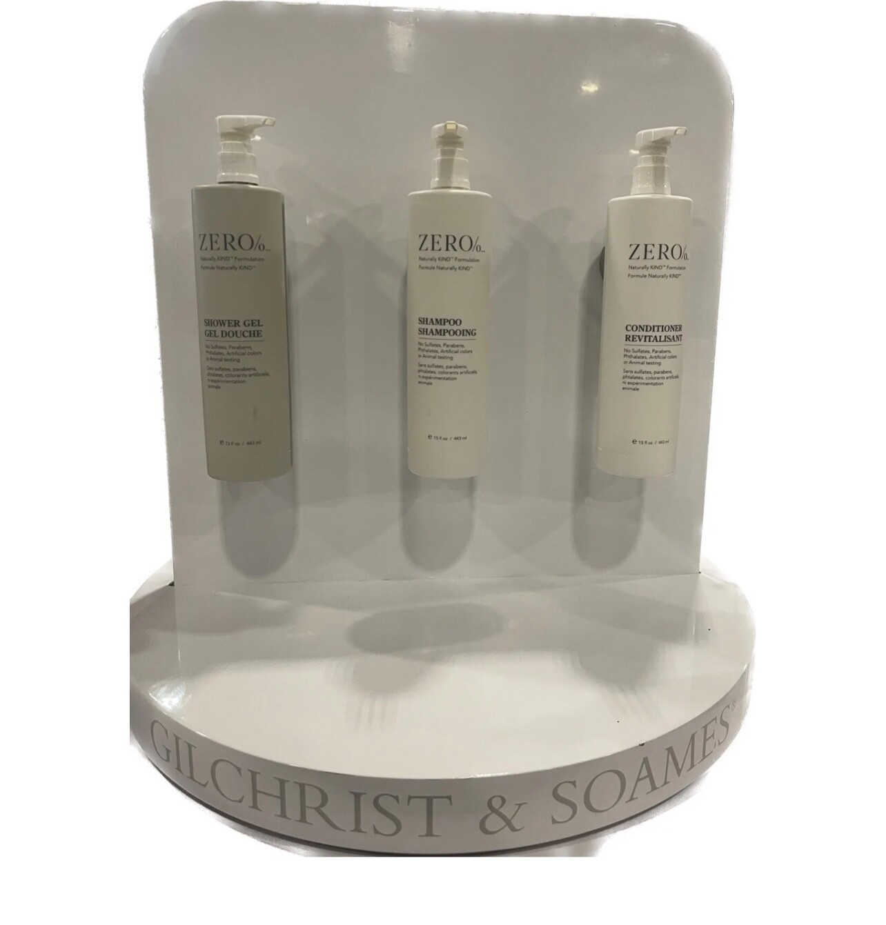 Zero% 15oz X1Shampoo 1 Conditioner 1 Shower Gel 1 Lotion 1 Hand wash 5 Bracket