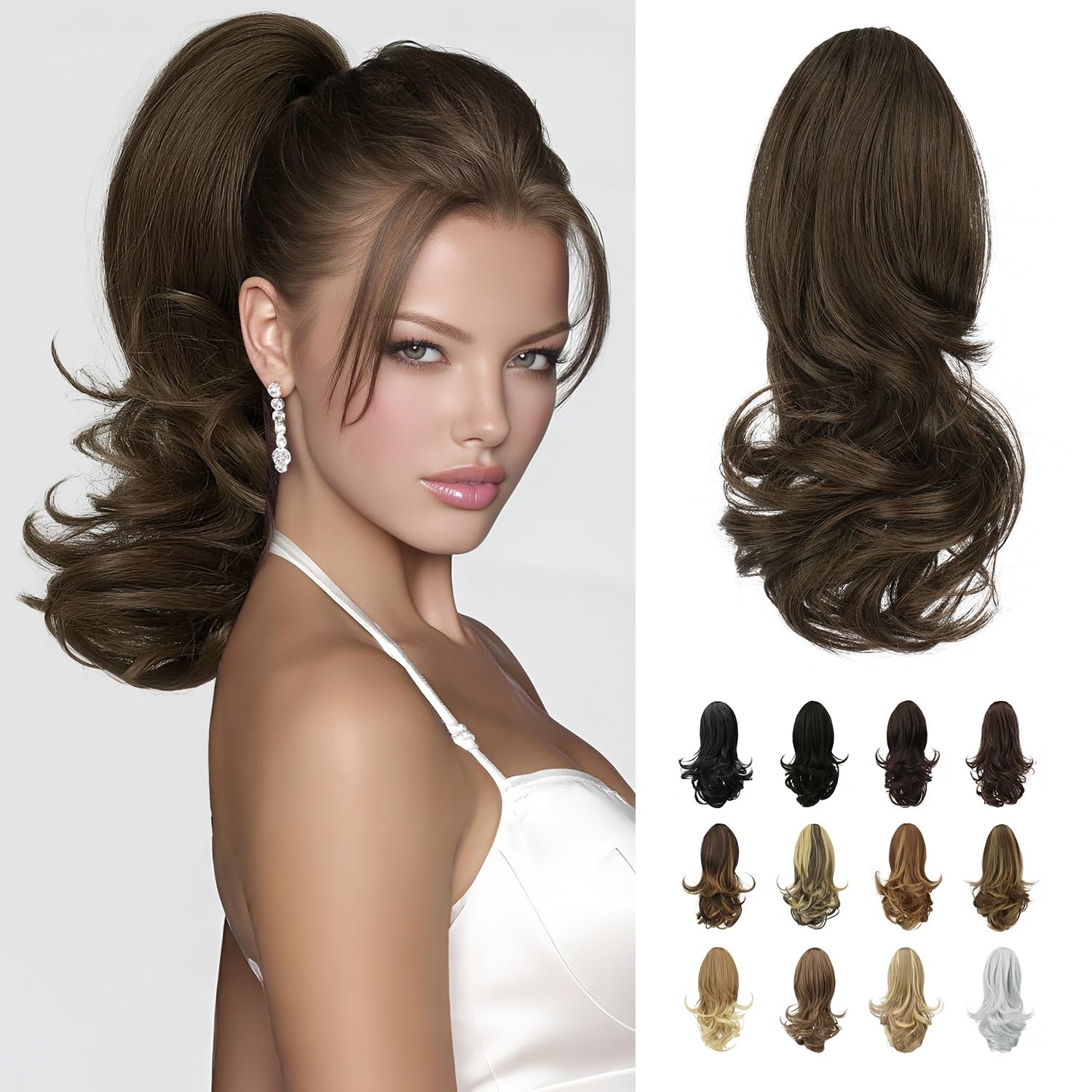 13″ Ponytail Extension Long Curly Ponytail Clip in Claw Hair Extension Natural