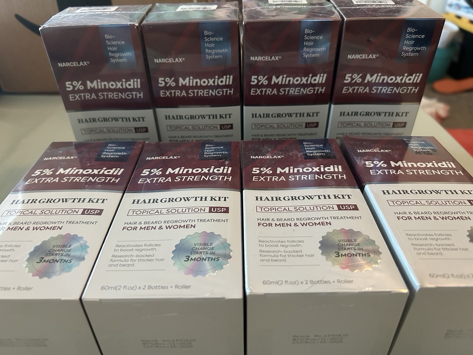 LOT OF 8 NARCELAX 5% Minoxidil Extra Strength Hair Growth Kit Serum 2 Pack 60mL