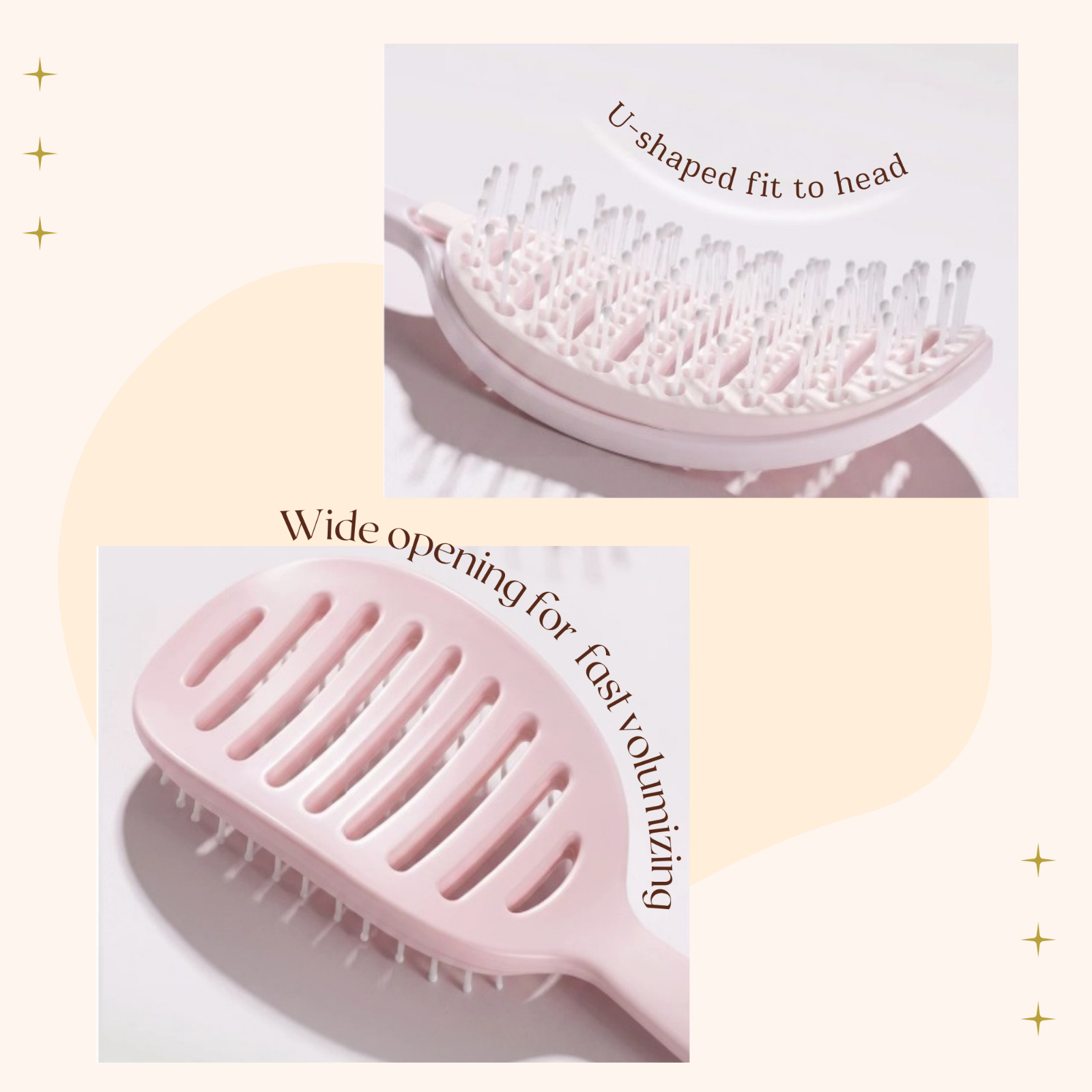Self Cleaning Curved Vented Detangling Hair Brush for Women, Voluminous Crown