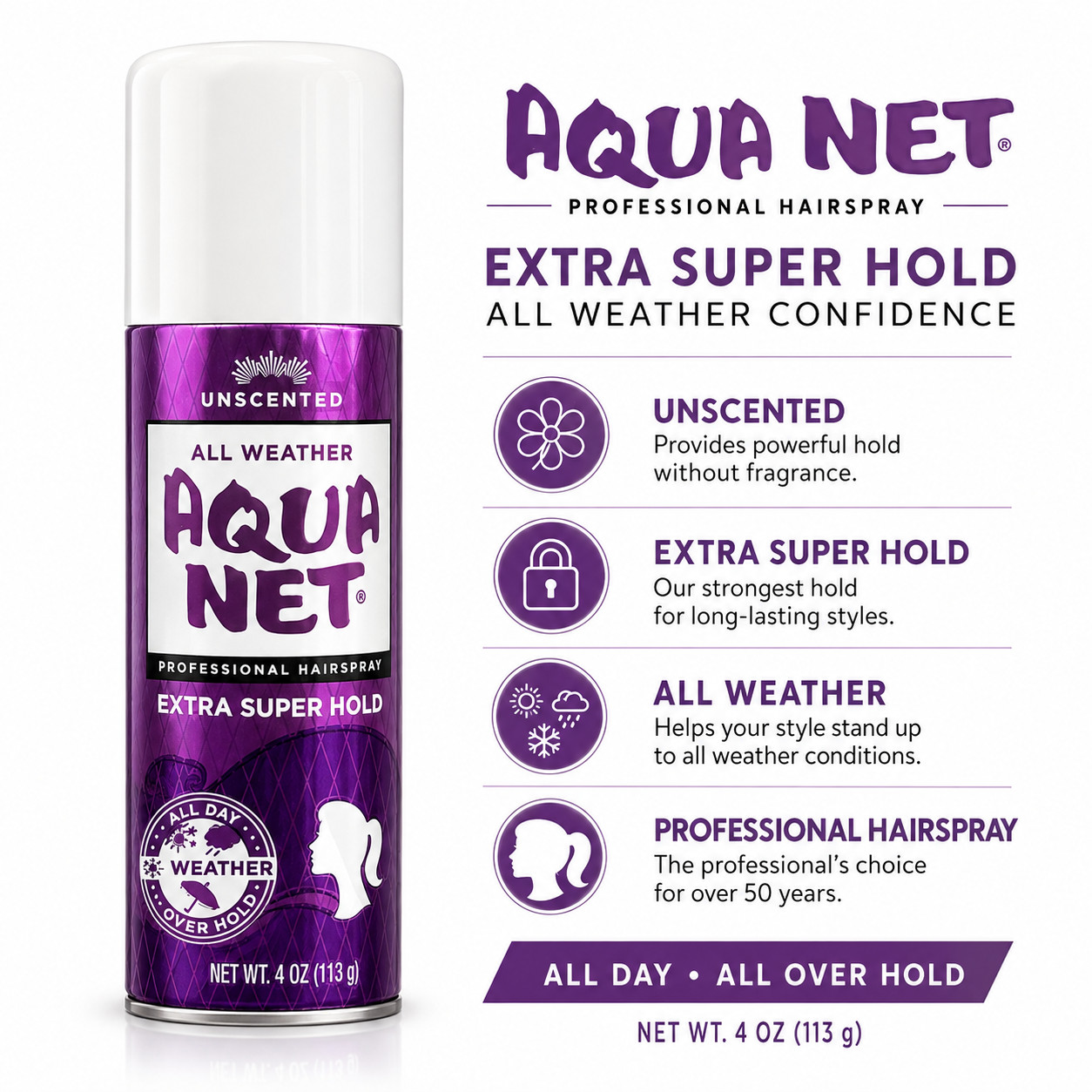 2PC – Aqua Net All Weather Unscented Extra Super Hold Professional Hairspray 4oz