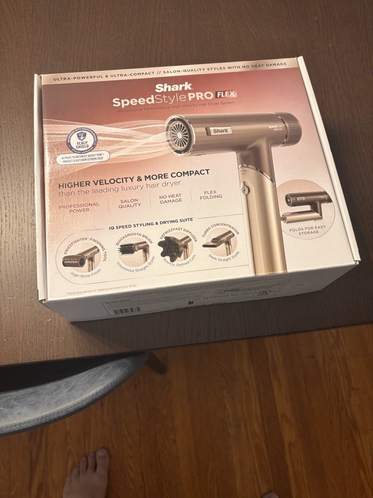Shark SpeedStyle PRO FLEX Professional Hair Dryer Gold w/ Diffuser, Folding
