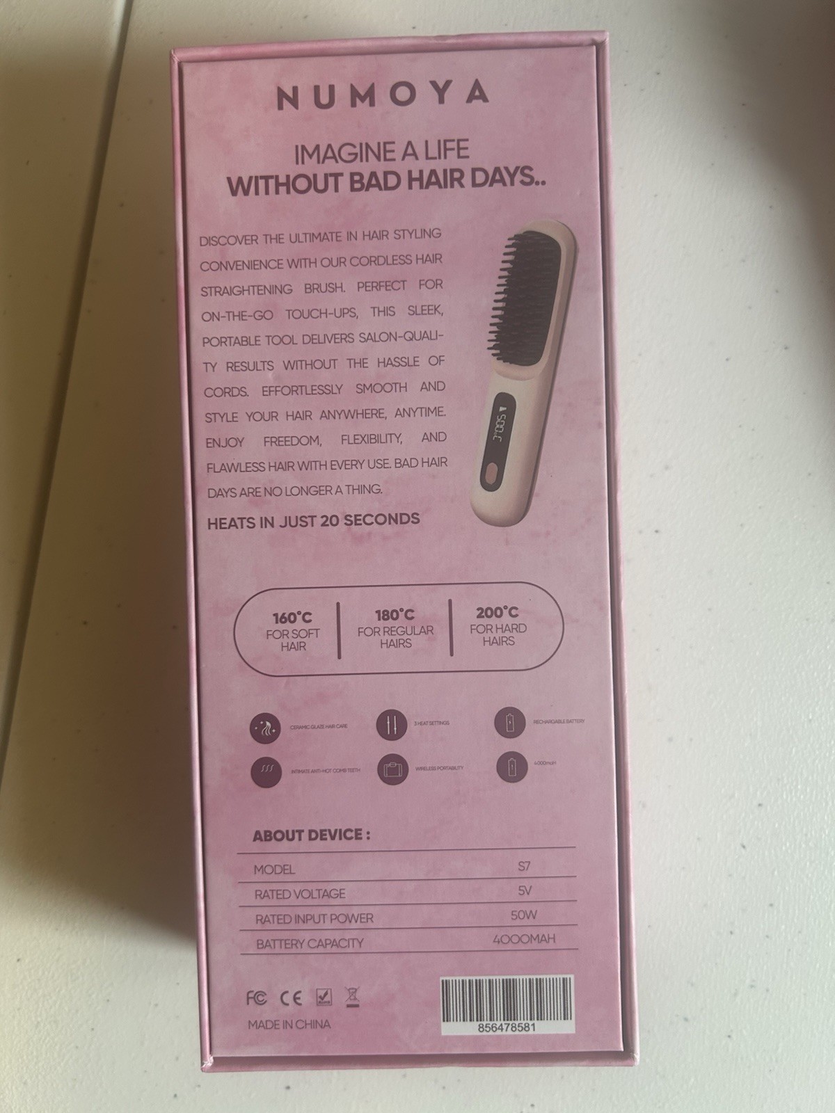 Numoya GoBrush Pro Limited Ed. Cordless Straightening Brush Pink MPN S7