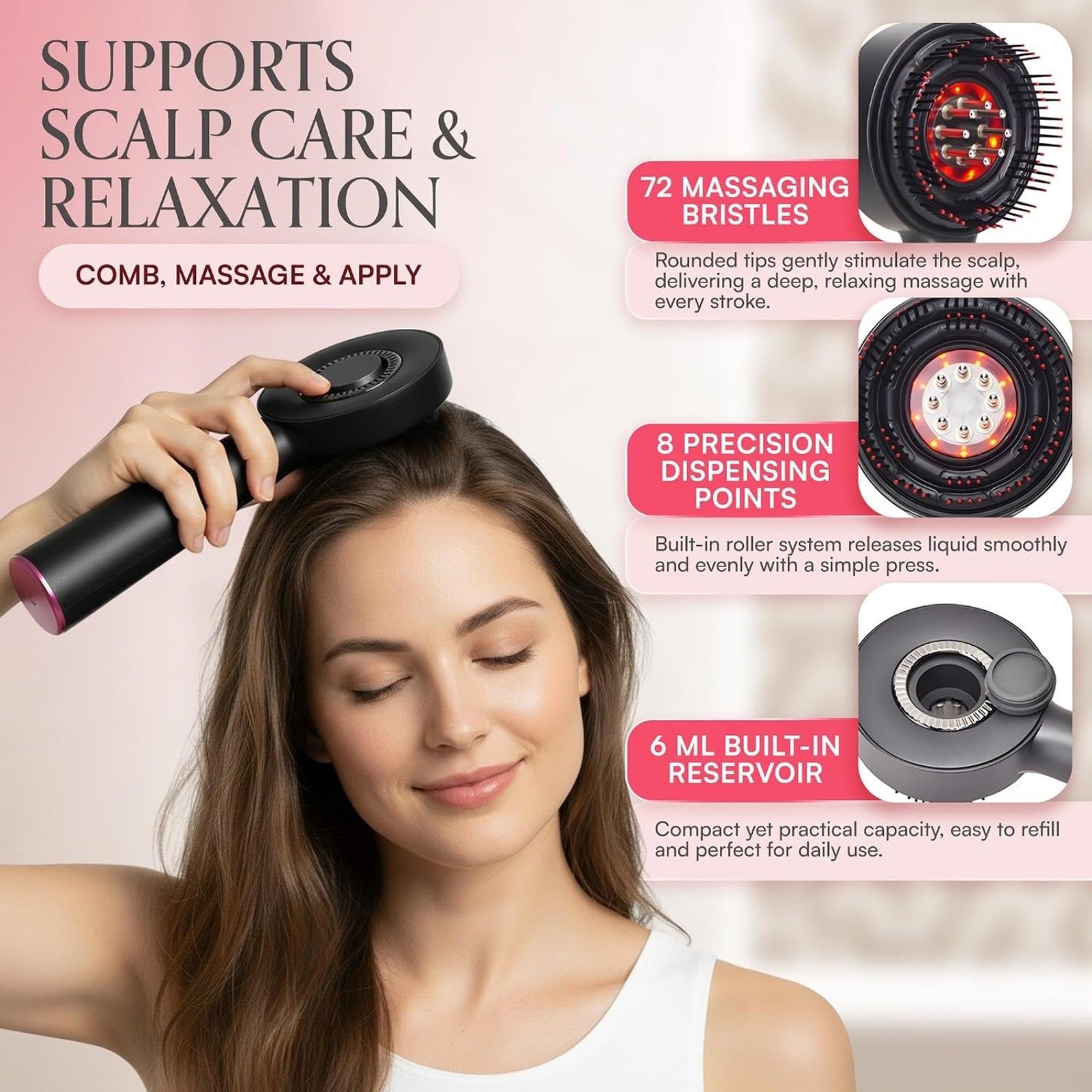 3-in-1 Electric Scalp Massager & Hair Oil Applicator Waterproof Brush