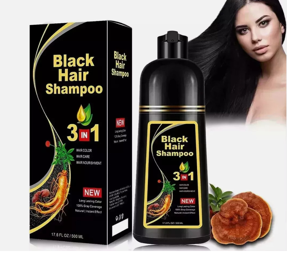 Black Hair Dye Shampoo 3 in 1 for Women/Men for Gray Coverage Instant Hair Color