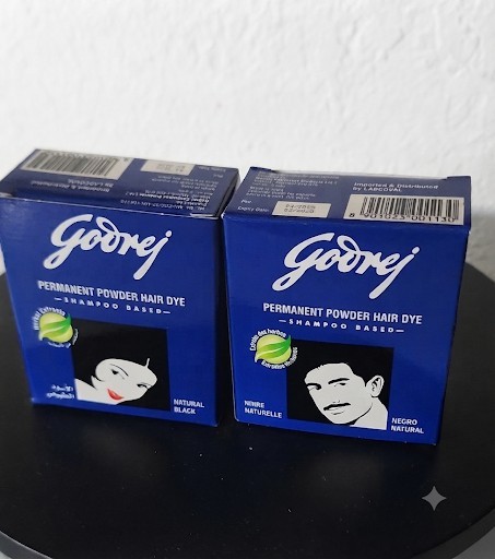 Godrej Permanent Powder Hair Dye Herbal Extracts Natural Black Unisex 2box