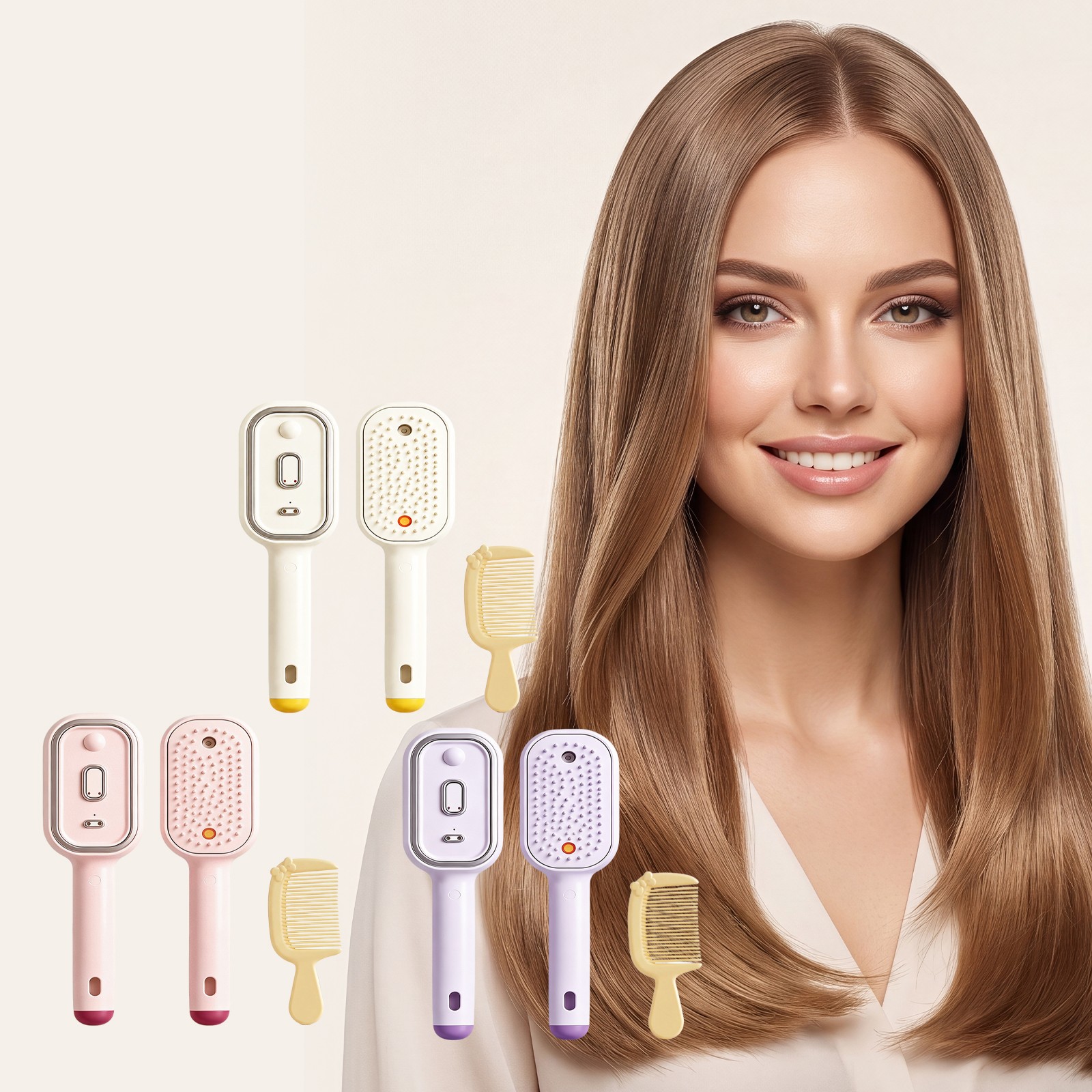 Electric Spray Airbag Beige Massage Brush Yellow Hairbrush Set