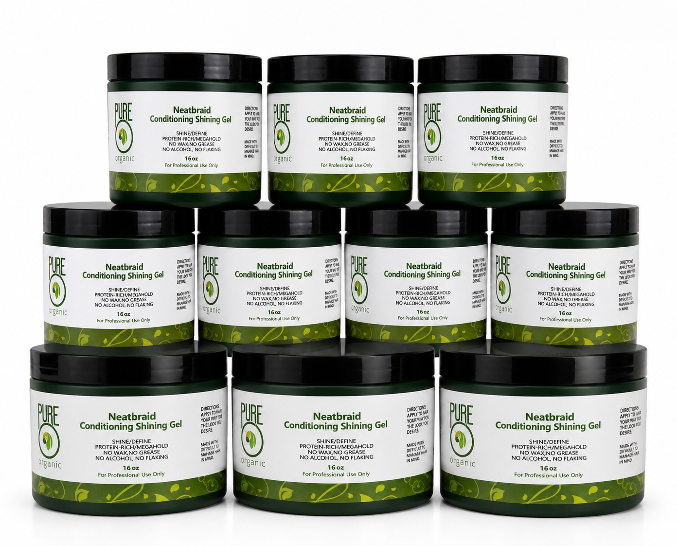 10 Pack Pure O Organic Neatbraid Conditioning Shine Hair Gel Mega Hold 16 oz