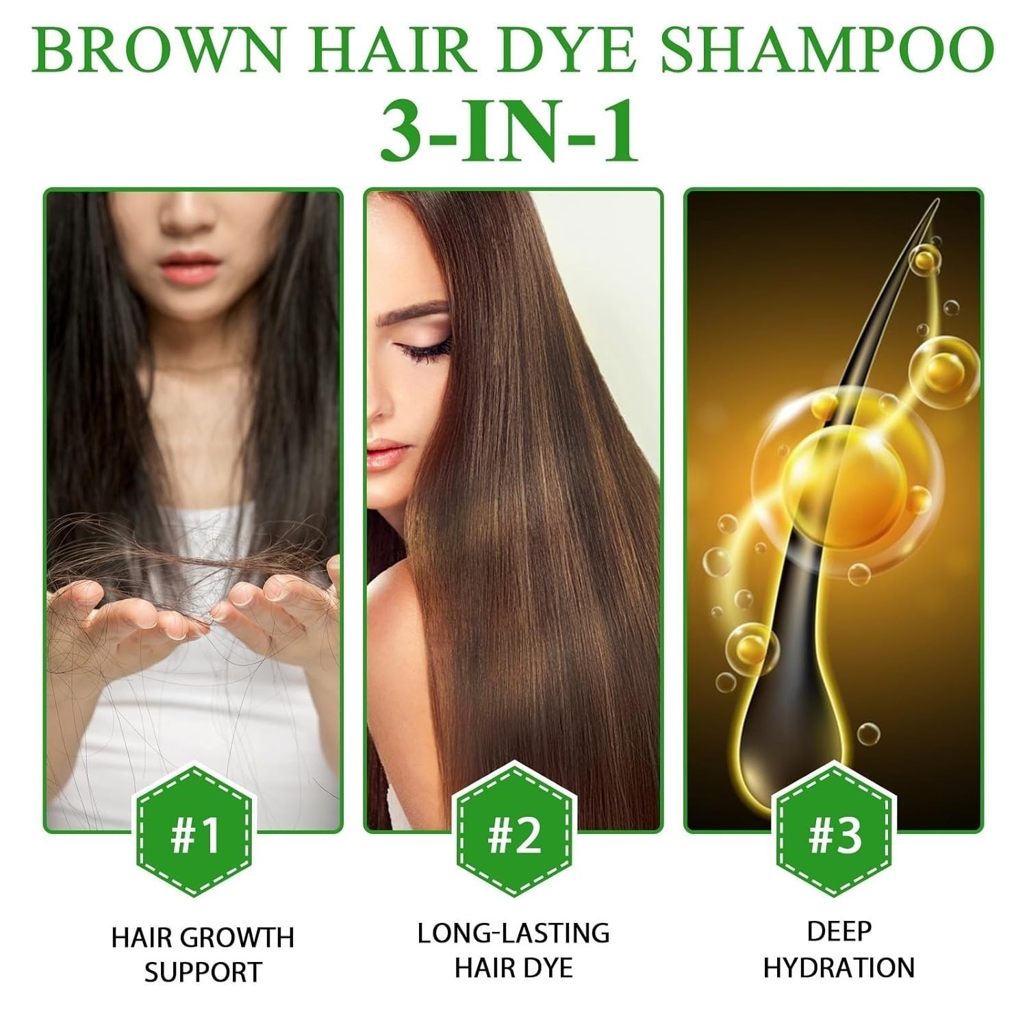 Black Hair Dye Shampoo 3 in 1 Instant Color Herbal Ingredients for Men/Women US