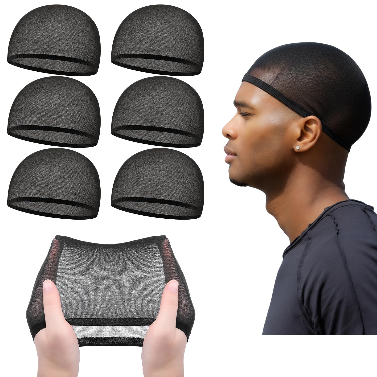 Ramede 6 Pcs 20 Stocking Lightweight Beanie Men Wave Caps, Adult, Black