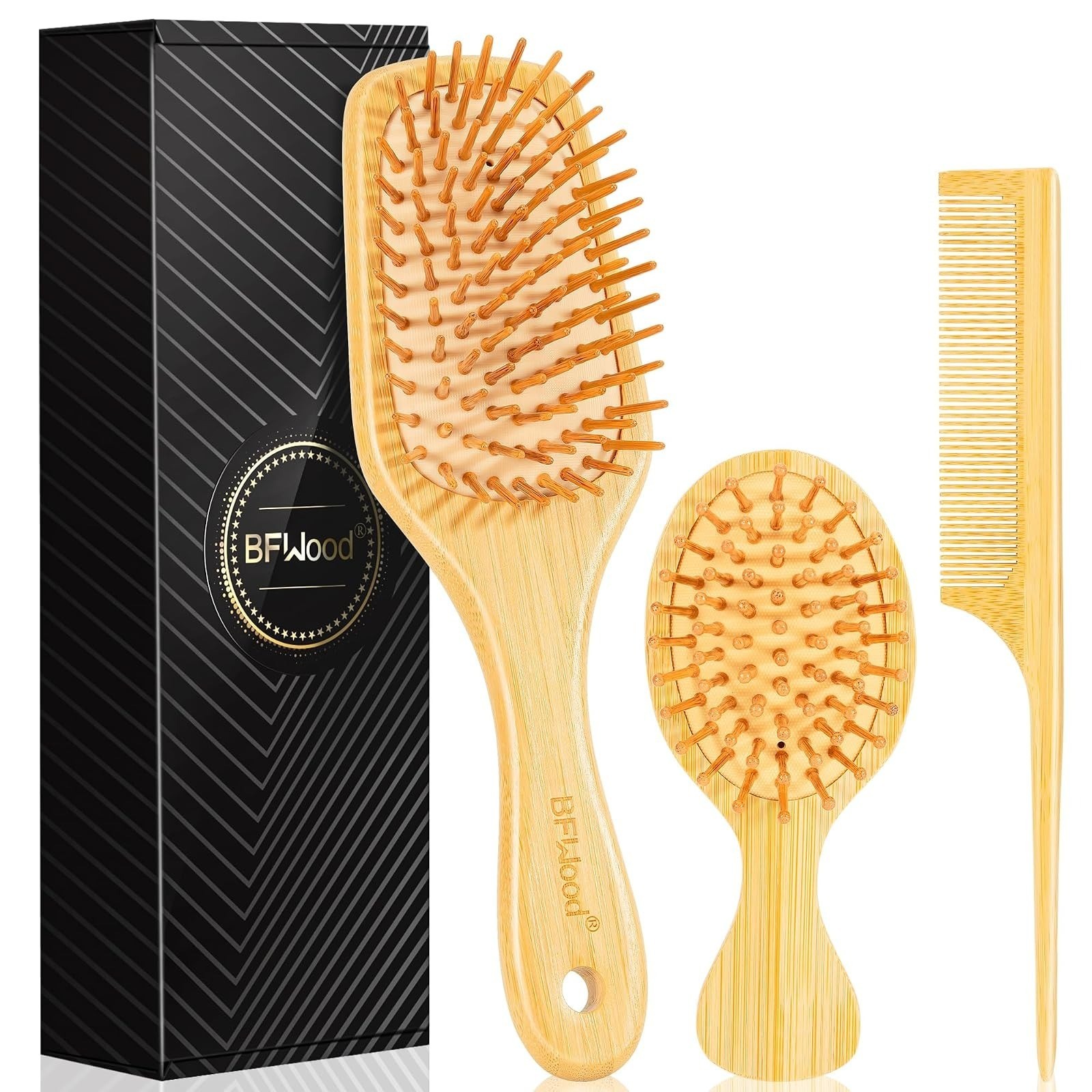 BFWood Bamboo Paddle Hair Brush Detangling Scalp Massage Anti-Static