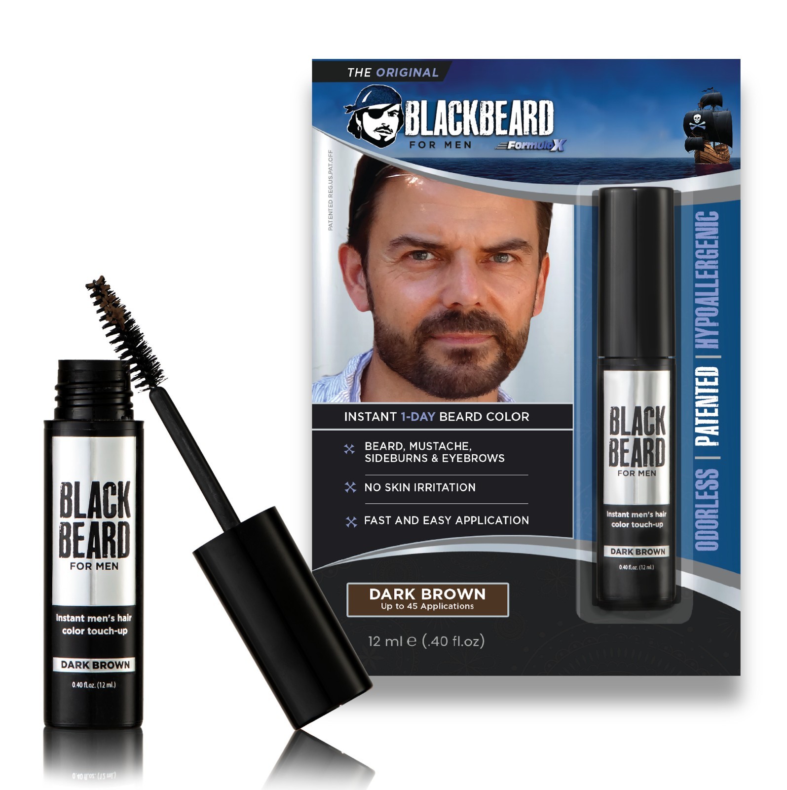 Blackbeard for Men Formula X Instant, Hypoallergenic Brush-On Beard Color, 1-pk