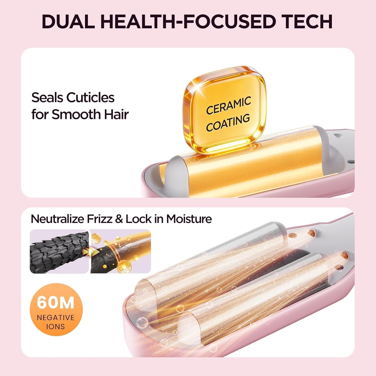 BABONIR Automatic Curling Iron with 500 Million Ionic, 1.25” Ceramic, Pink