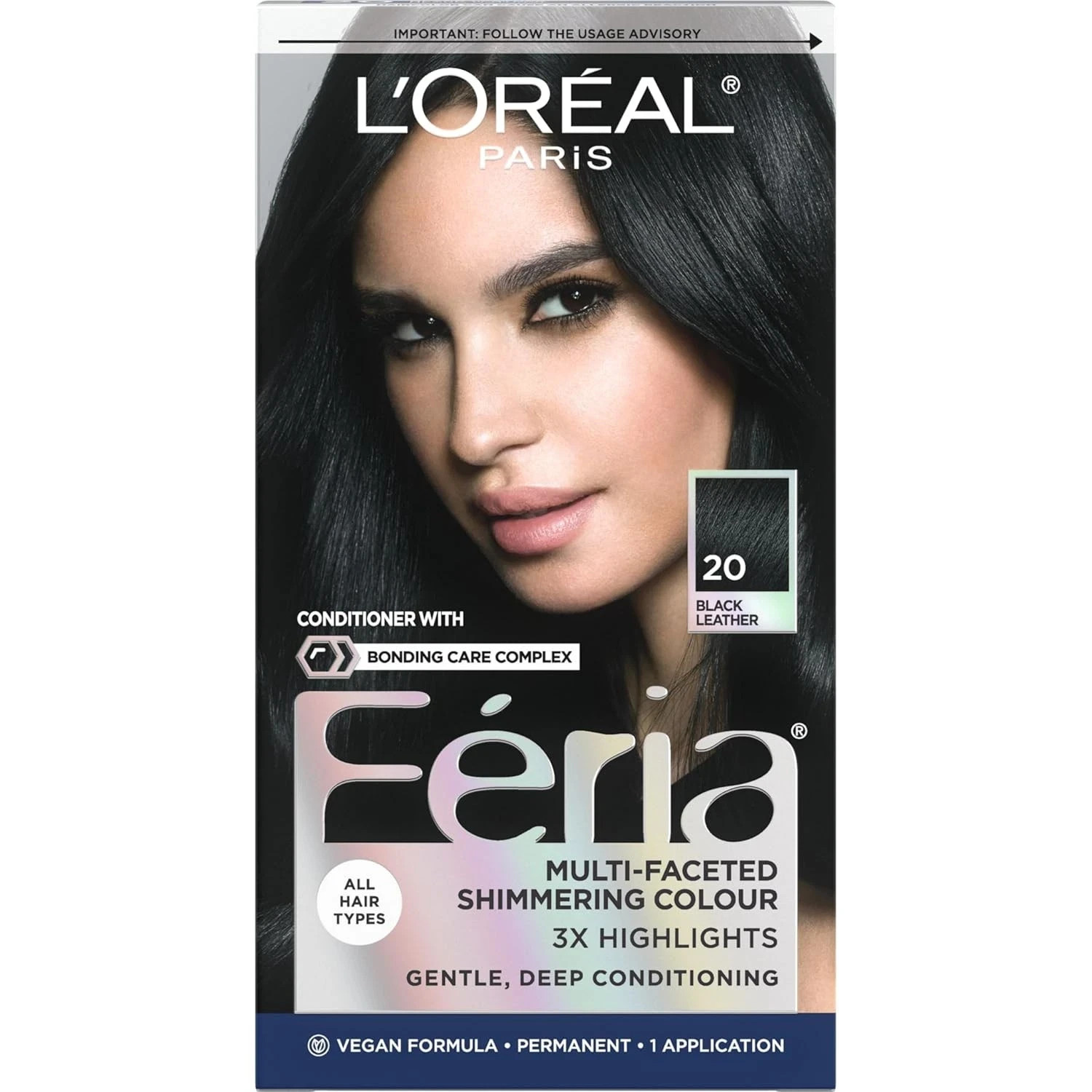 L’Oreal Paris Feria Shimmering Permanent Hair Color, 20 BLACK LEATHER