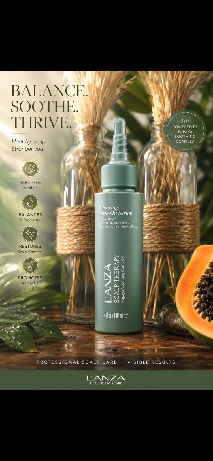 lanza Scalp Therapy Balancing Leave On Serum Papaya Soothing Complex New