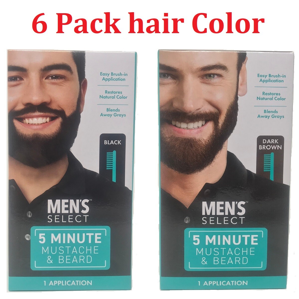 6pk Men’s Select Hair Color Mustache and Beard Dye 5 minute Black or Dark Brown