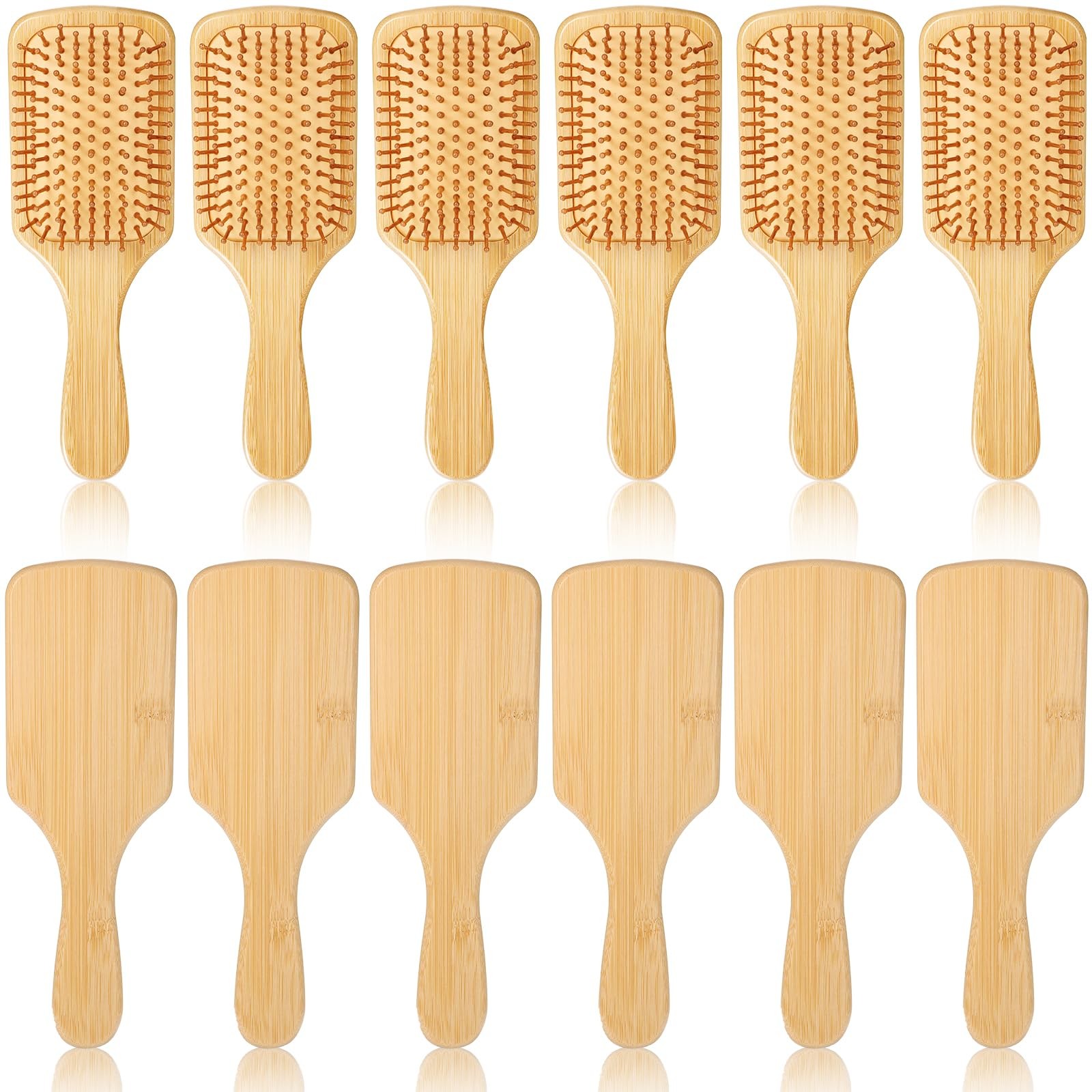 6 Pcs Bamboo Hair Brush Natural Wooden Paddle Round-tipped Bristles Detangling