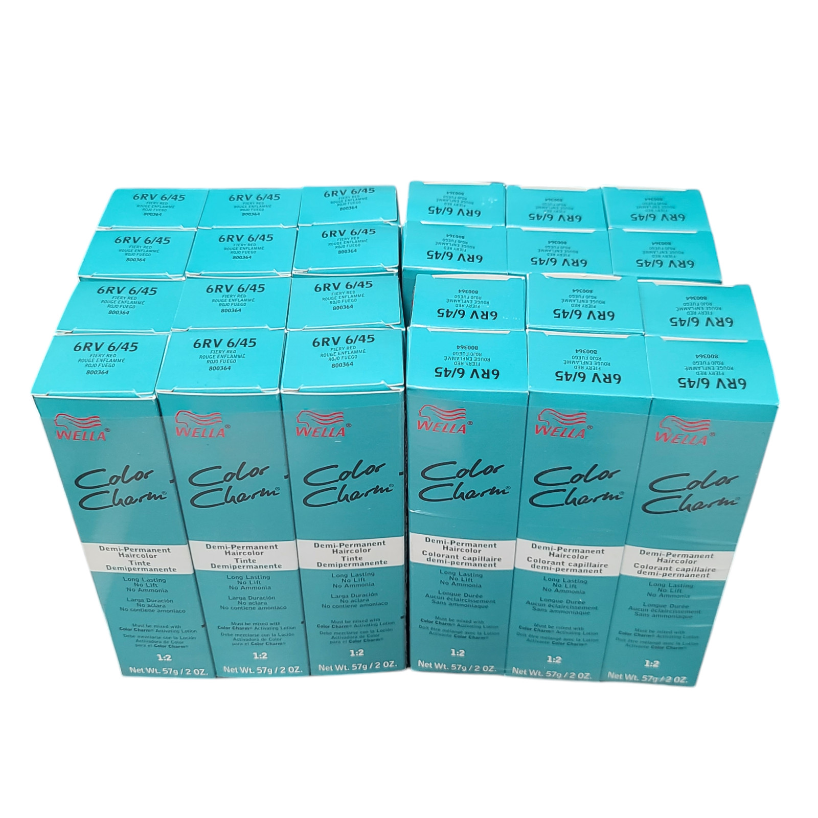 24 Pack Wella Color Charm Permanent Gel Hair Color 6RV 6/45 Fiery Red – 2 oz