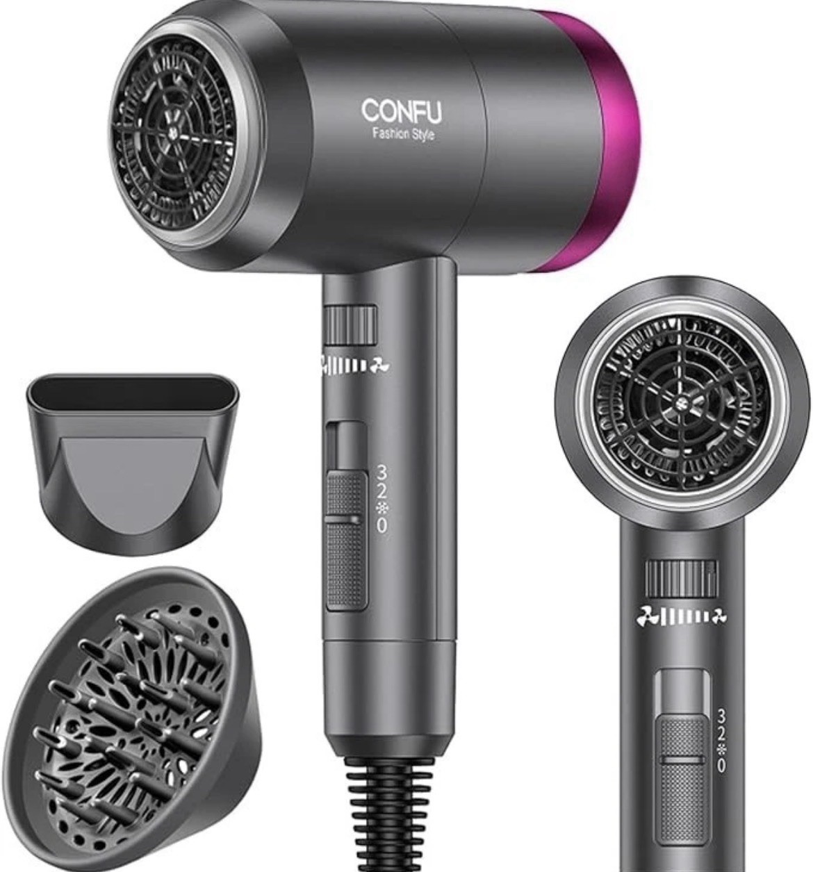 CONFU Ionic Blow Dryer 1600W, Lightweight Fast Drying Negative Ion Hairdryer