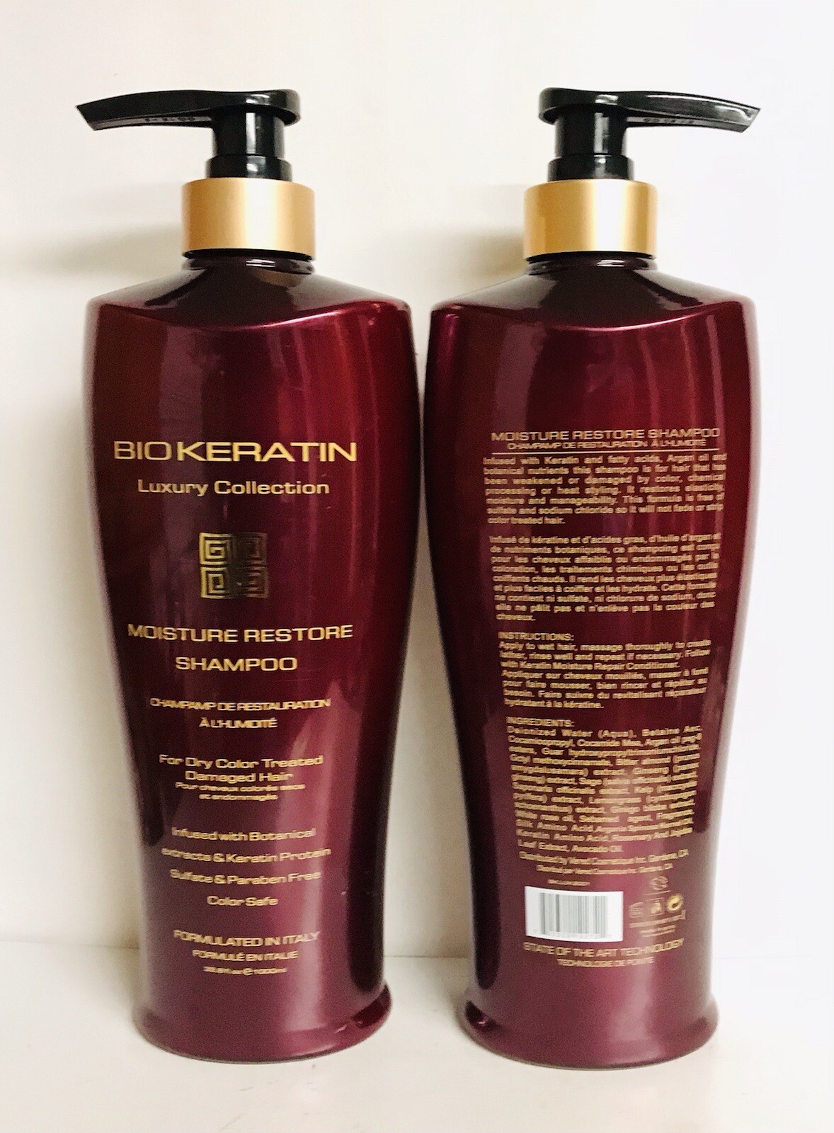 2 Bottles Bio Keratin Luxury Collection ~ Moisture Restore Shampoo 33.8 oz Each