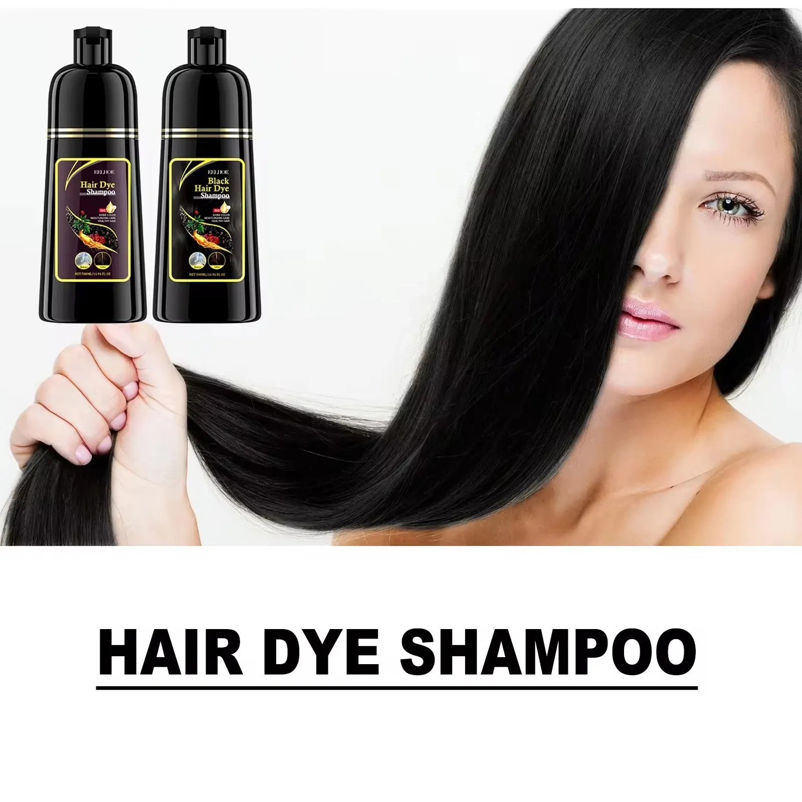 Black Hair Dye Shampoo 3 in 1 Growth Clean Hair Darkening Deep Nourishing Black