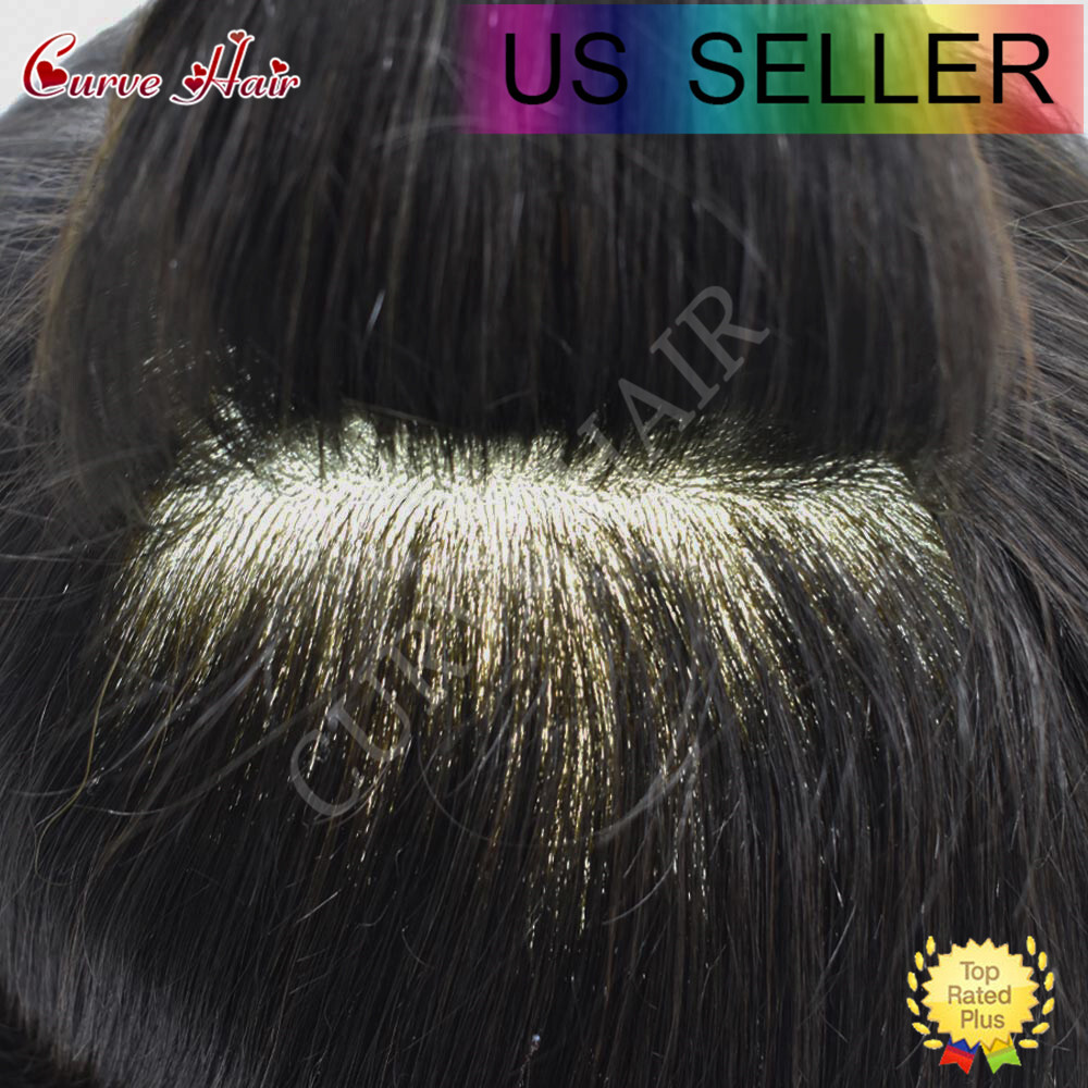 Mens Toupee Human Hairpiece Full Poly Thin Skin Hair Replacement System Wig Unit