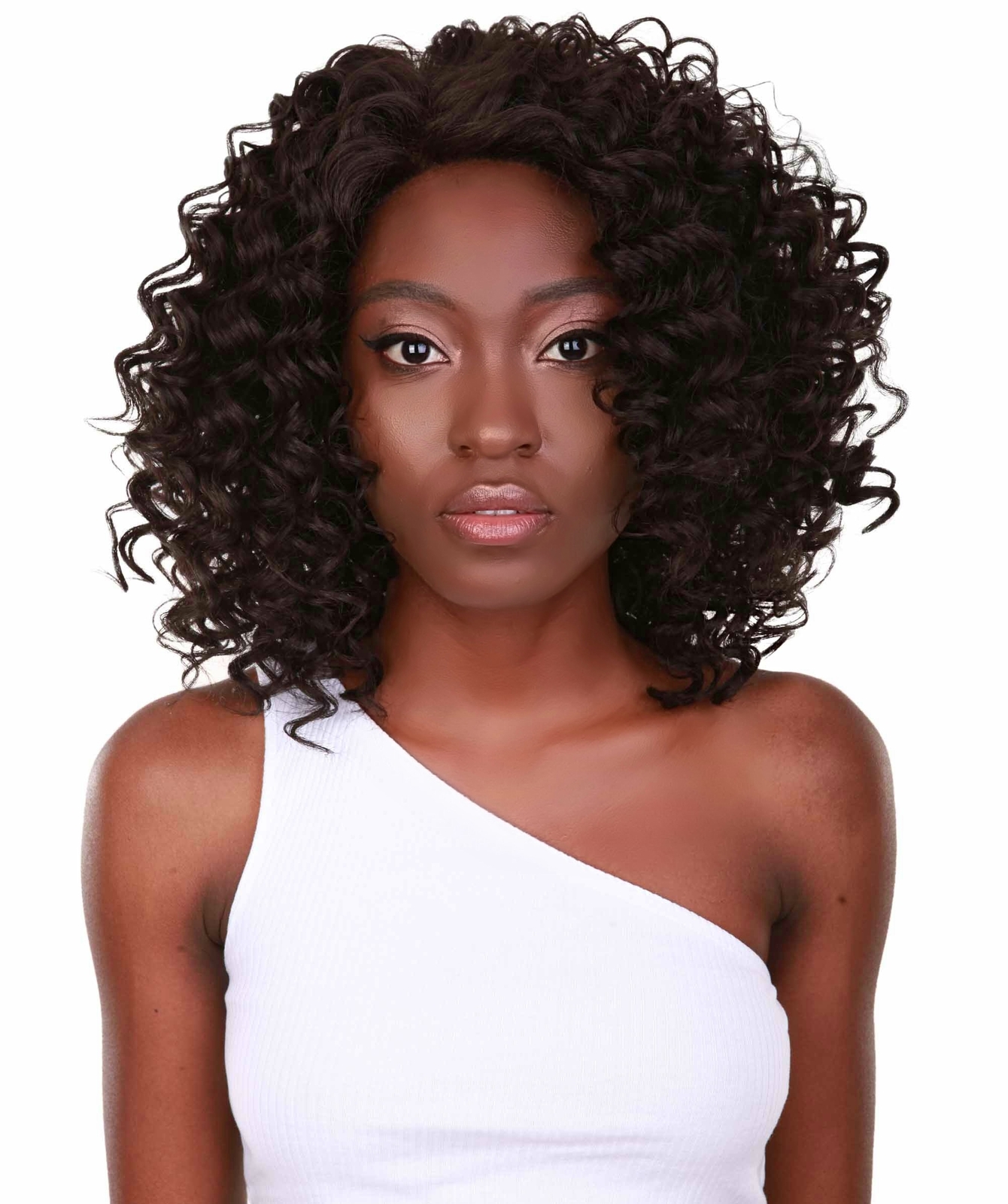 LUXLUXE Idia Curly 13 In Long 4X4 Hand-Tied Lace Front Wig BLT-0109, Dark Brown