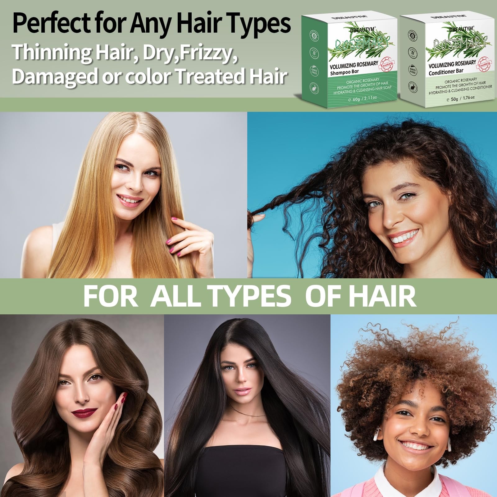 DBEAUTYM 2 Pack Rosemary Shampoo Conditoner Bar Set,Thinning HairVolume Shamp…