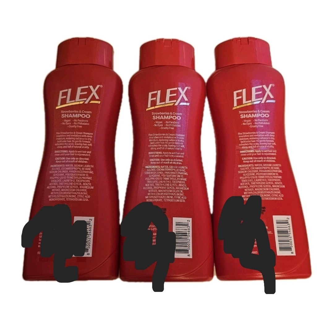 Flex Strawberries & Cream Shampoo 3 Pack 15 fl oz Vegan Hydrating Daily Clean