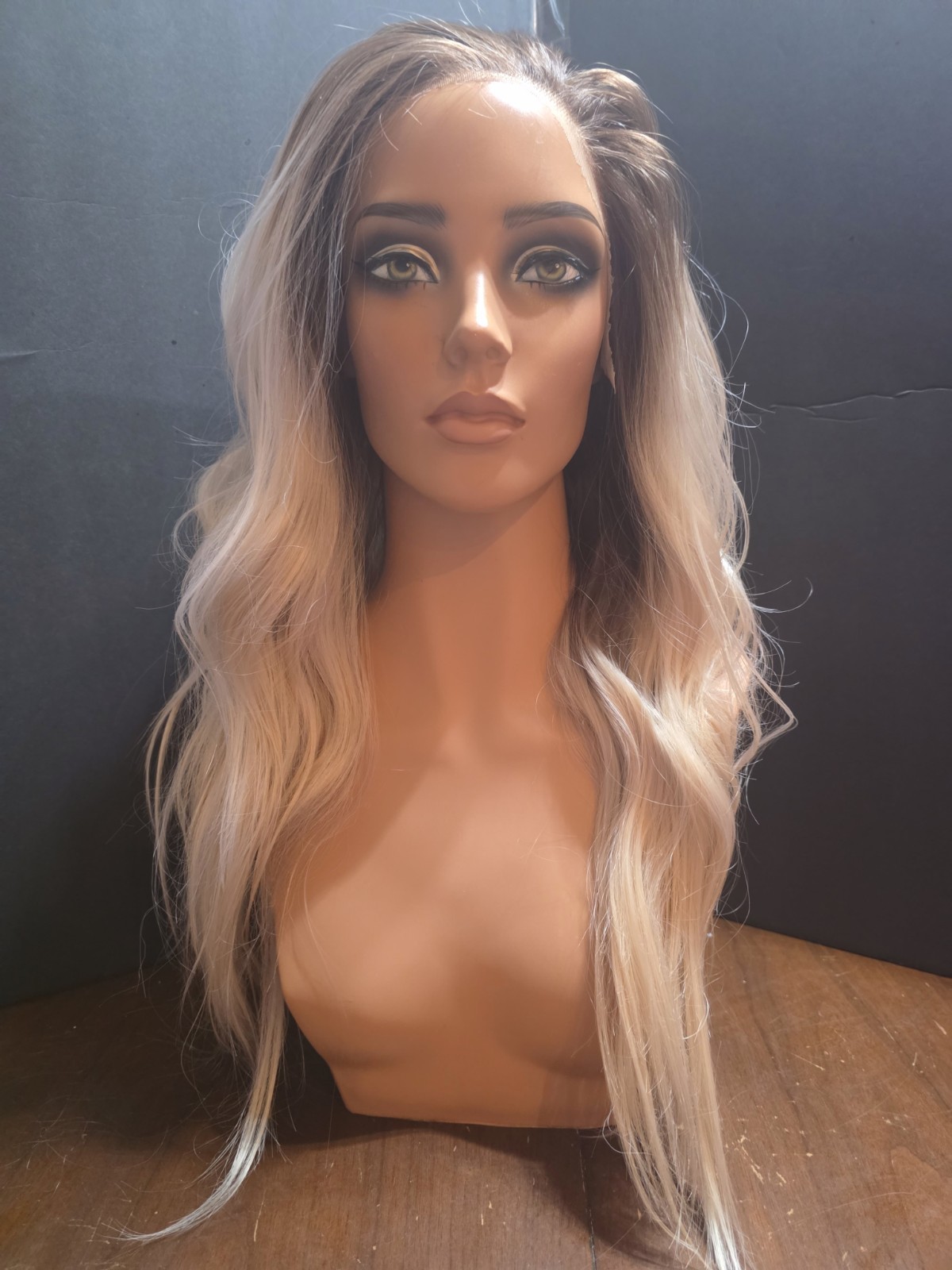 Women’s Adult Lace Front Wavy Wig Ombré Dark Brown Roots/Blonde Cap