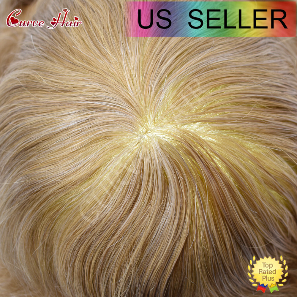 Mens Toupee Human Hairpiece Full Poly Thin Skin Hair Replacement System Wig Unit