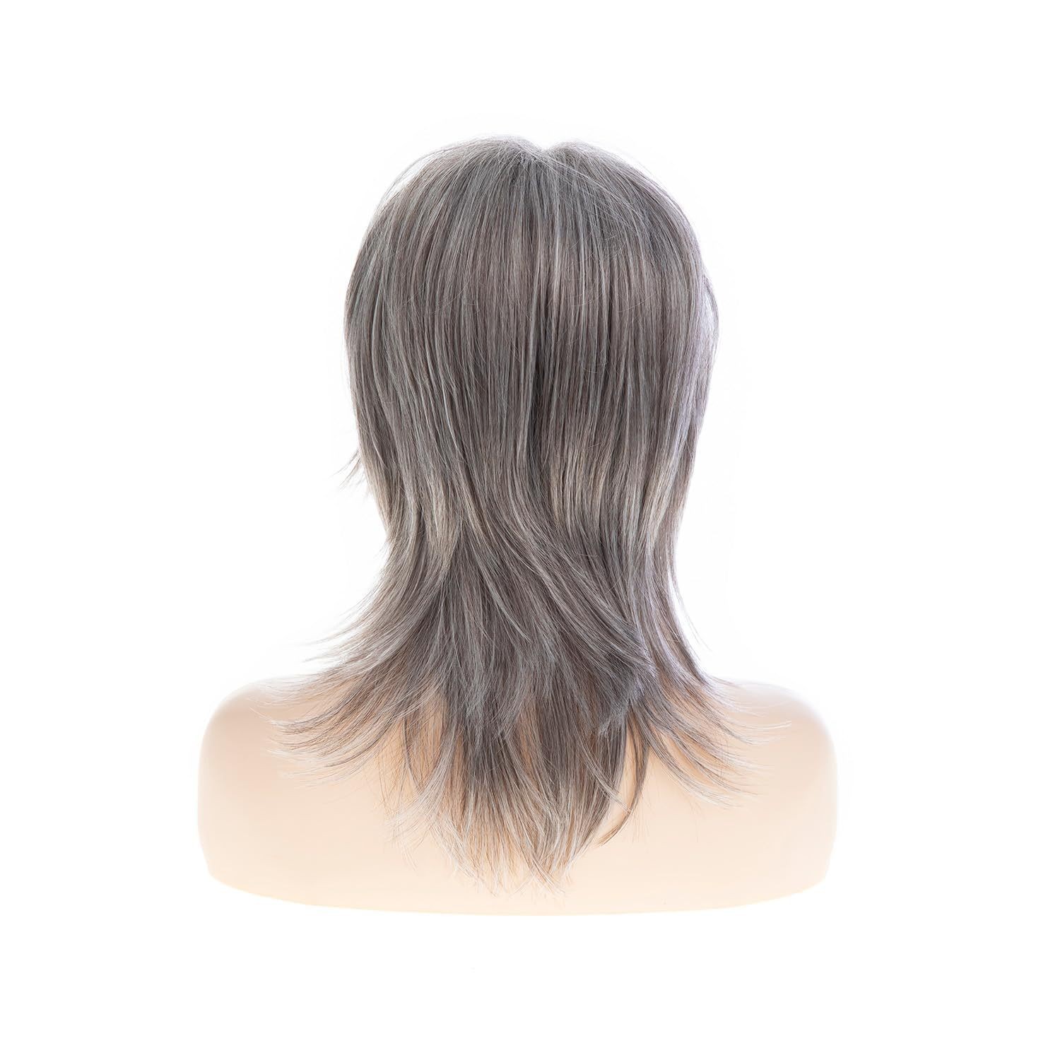 Mullet Wigs for Women Shoulder Length Gray White Layered Old Lady Wig Cosplay Pa