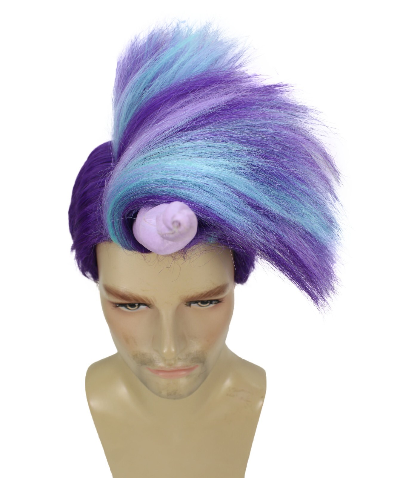 HPO Adult Men’s Fairytale Purple & Blue Spiky Wig with Horn, Unicorn Cosplay Wig