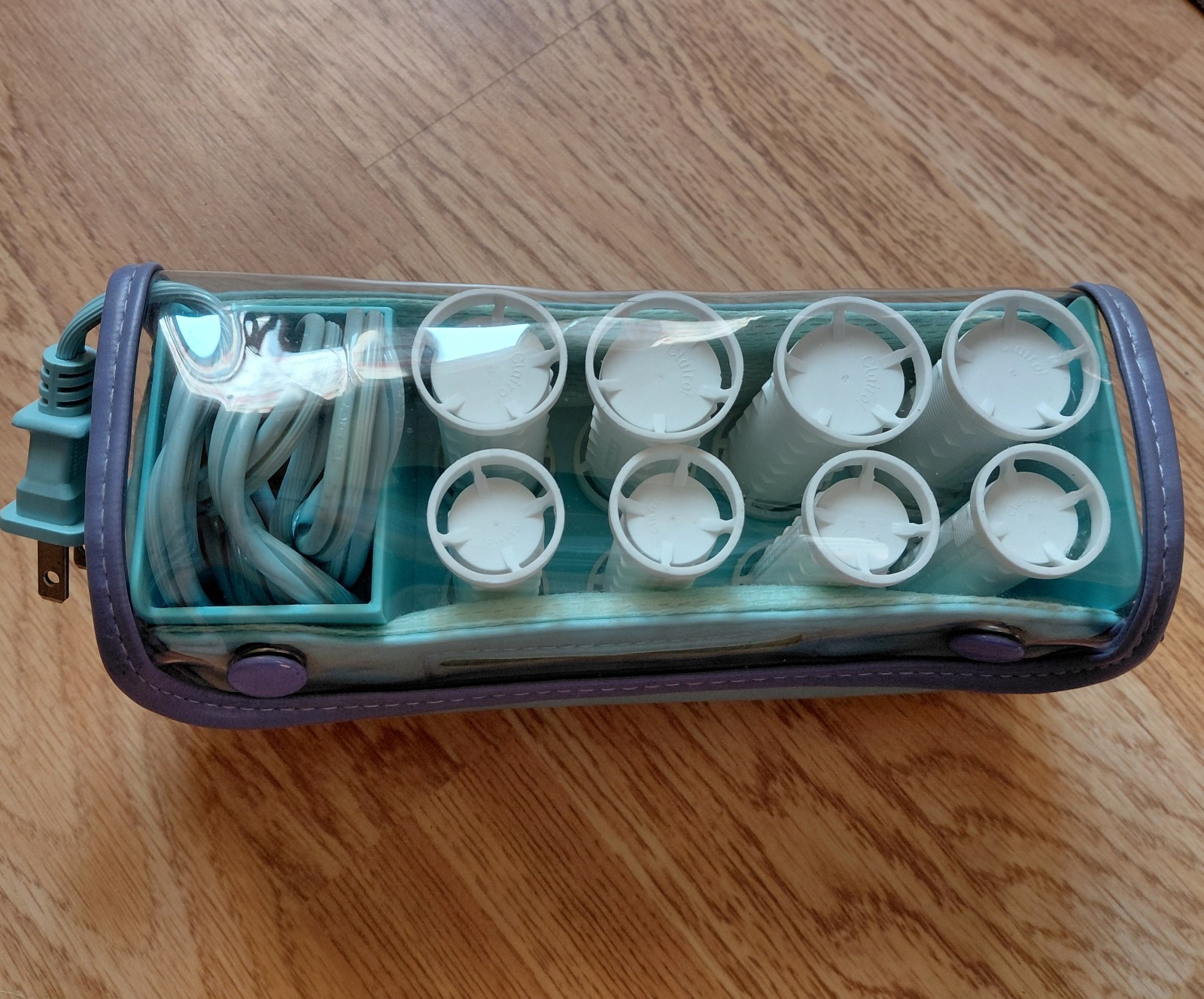 Vintage Clairol TS-8-1 Travel Hot Rollers 1in Dual Voltage Teal Purple White