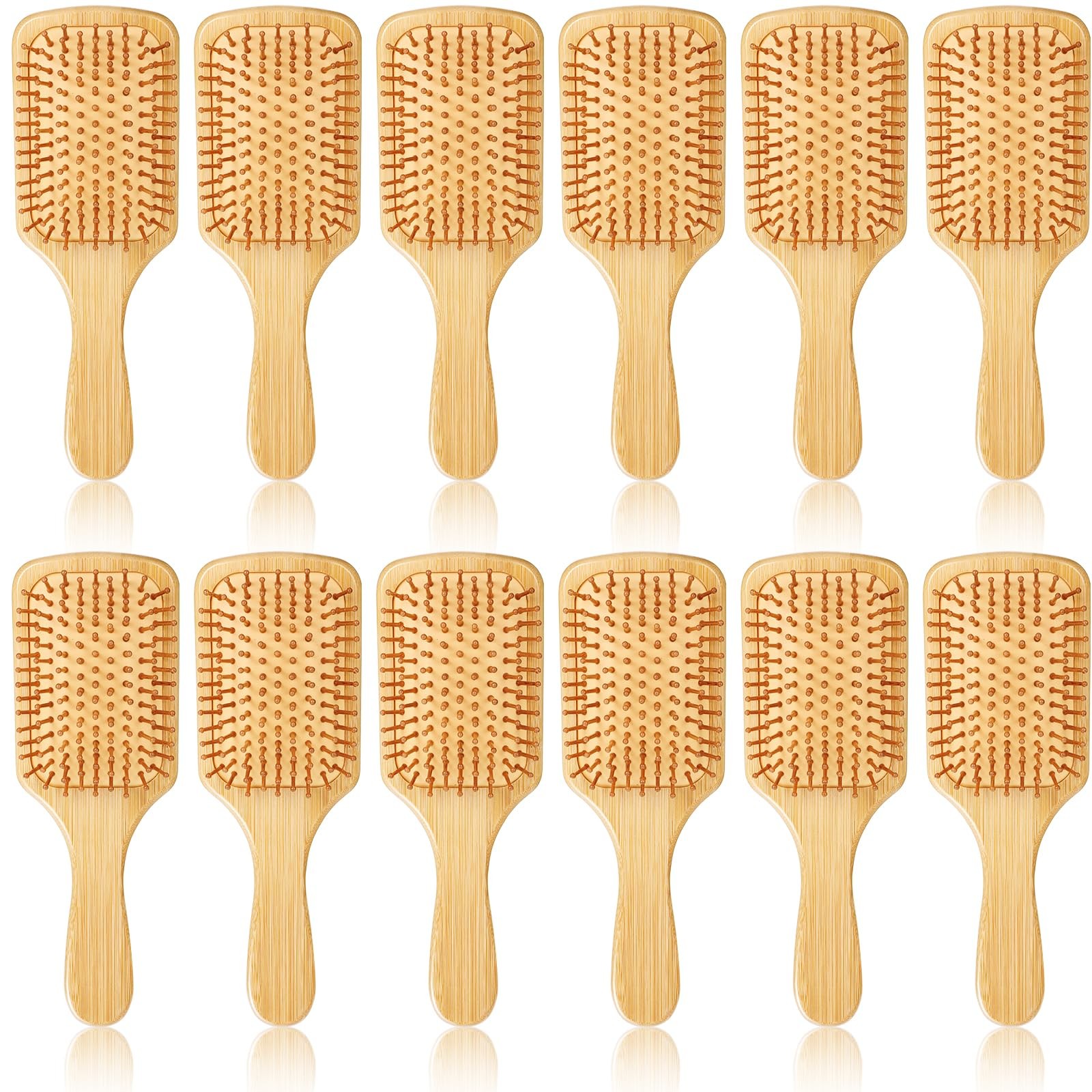 6 Pcs Bamboo Hair Brush Natural Wooden Paddle Round-tipped Bristles Detangling