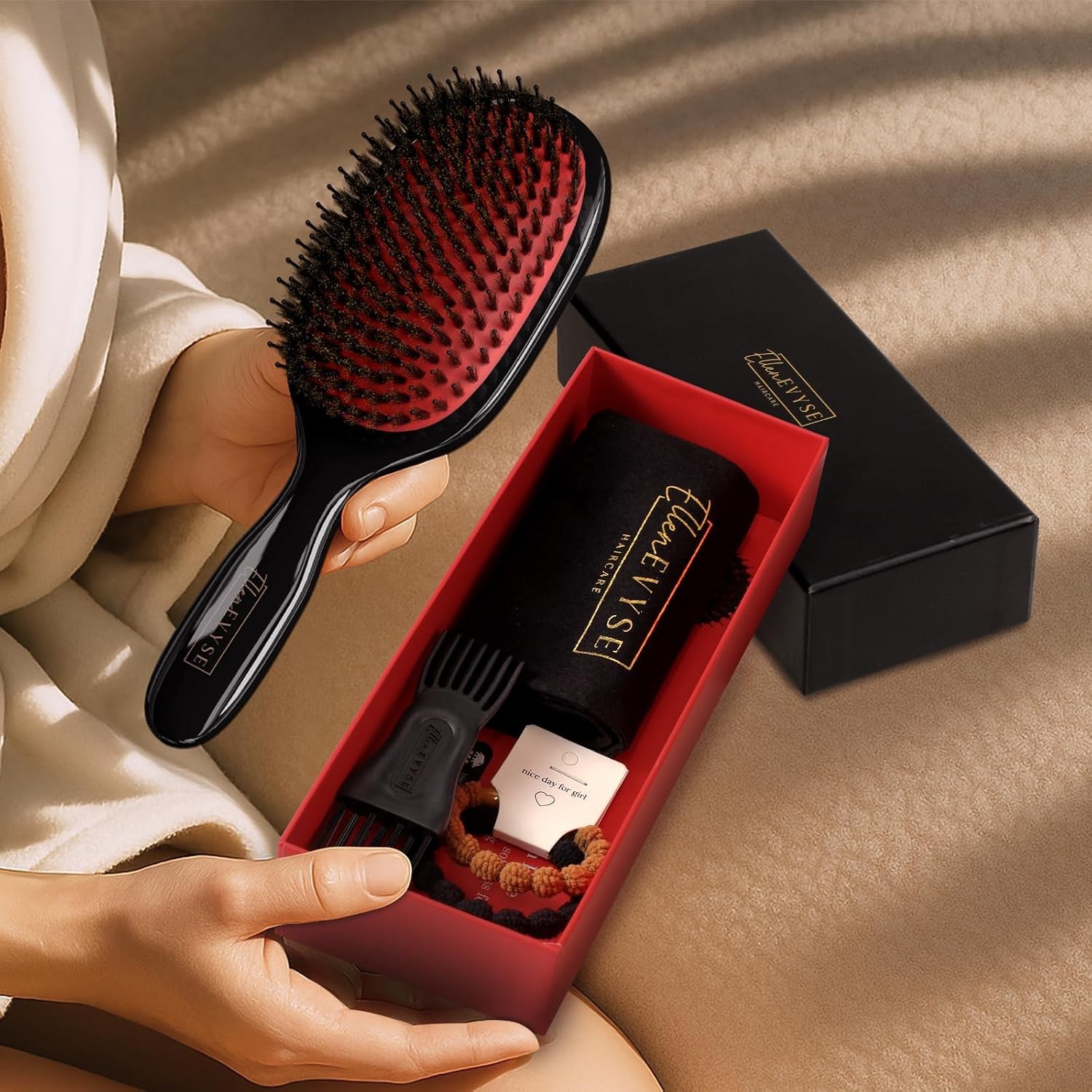 Boar Bristle Hair Brush, Soft Boar Bristles for Detangling, Enhancing Shine | fo