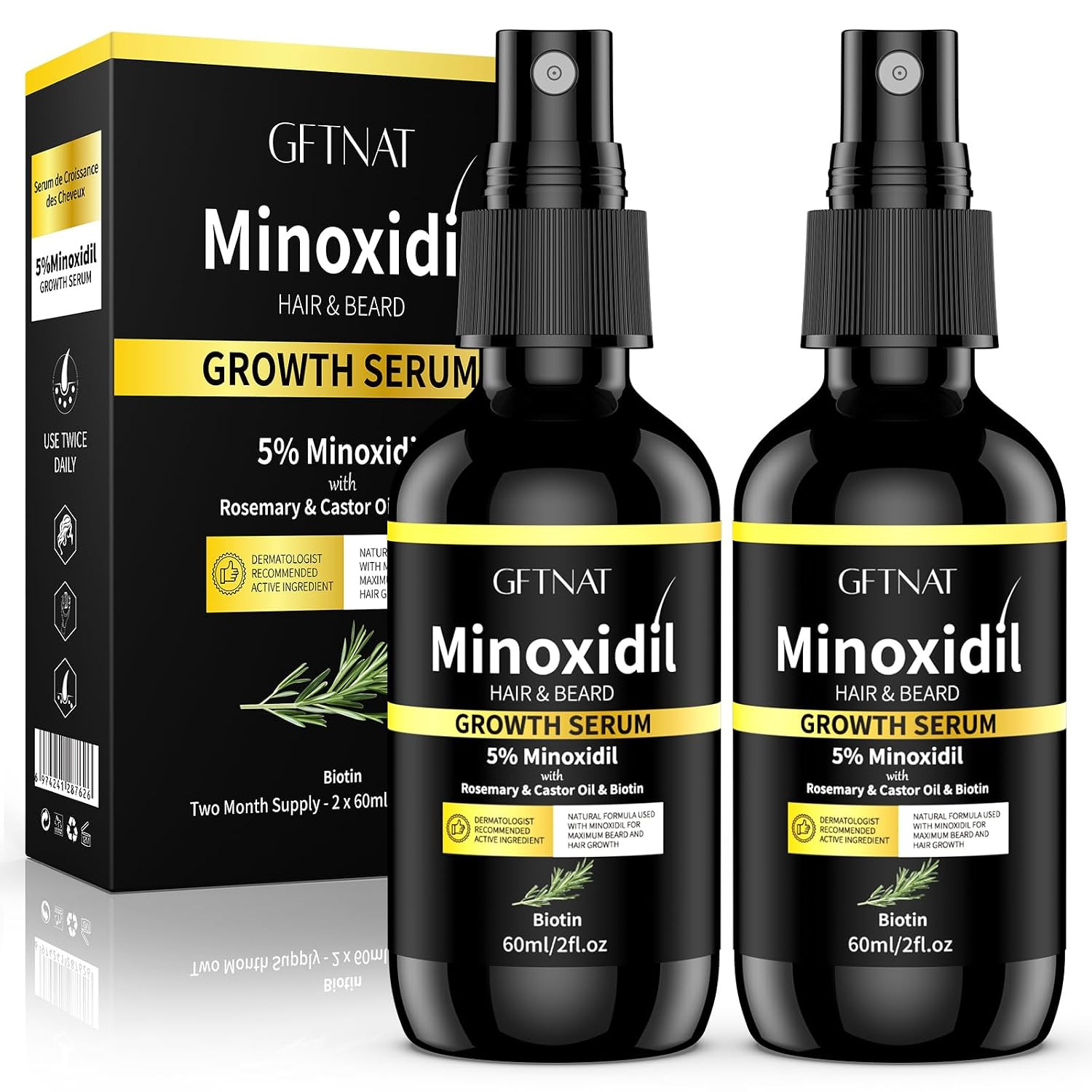 5% Minoxidil for Women with Biotin and Rosemary Hair 2 Fl Oz (Pack of 2)