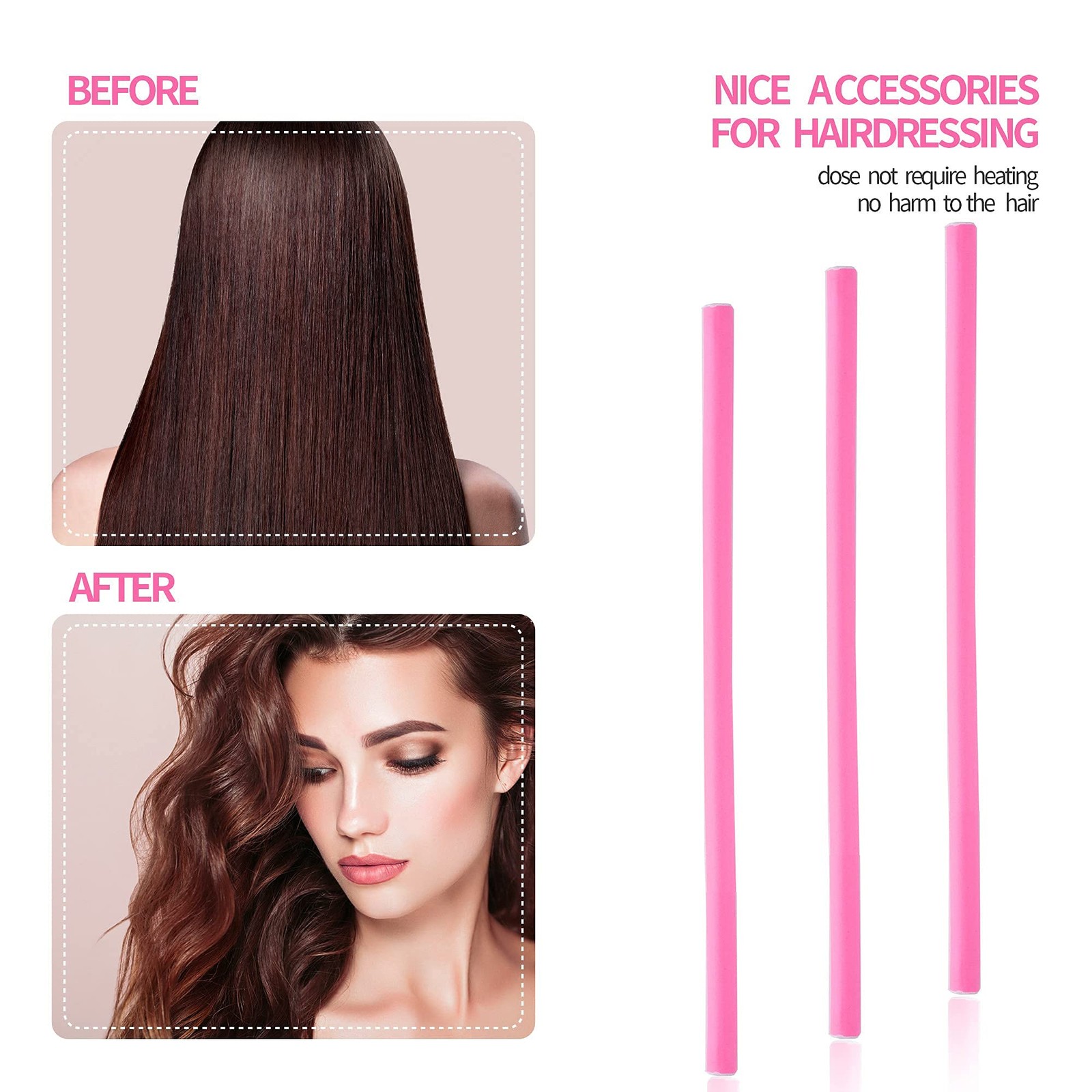 30PCS 9.45″ Flexi Rods Curlers Set for Short and Long 31 Piece Set, Pink