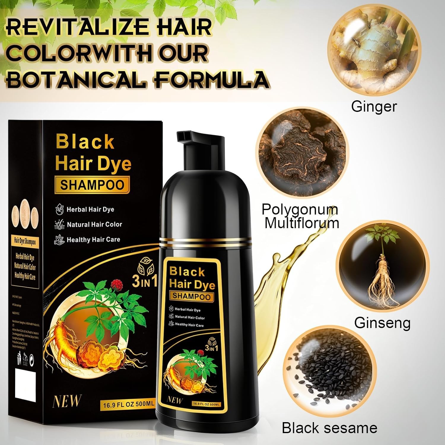 Hair Dye Shampoo 3 in 1 Hair Shampoo Instant Hair Dye Herbal Ingredients US