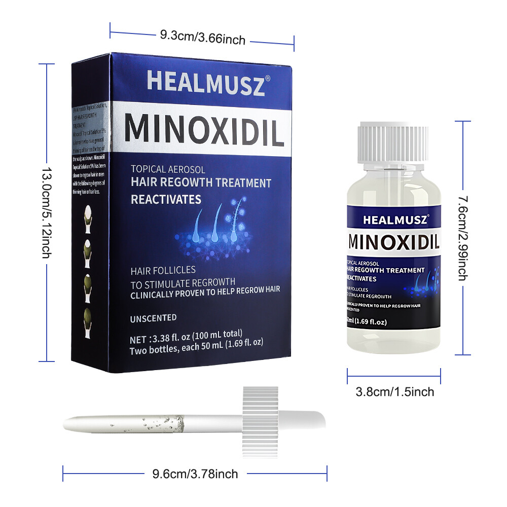 HEALMUSZ Minoxidil 5% Topical Solution Hair Regrowth, Reactivates Hair Follicles