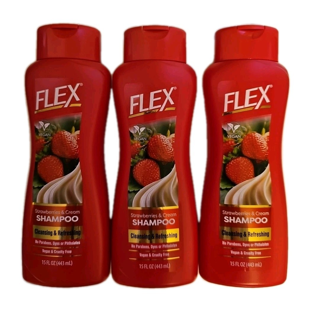 Flex Strawberries & Cream Shampoo 3 Pack 15 fl oz Vegan Hydrating Daily Clean