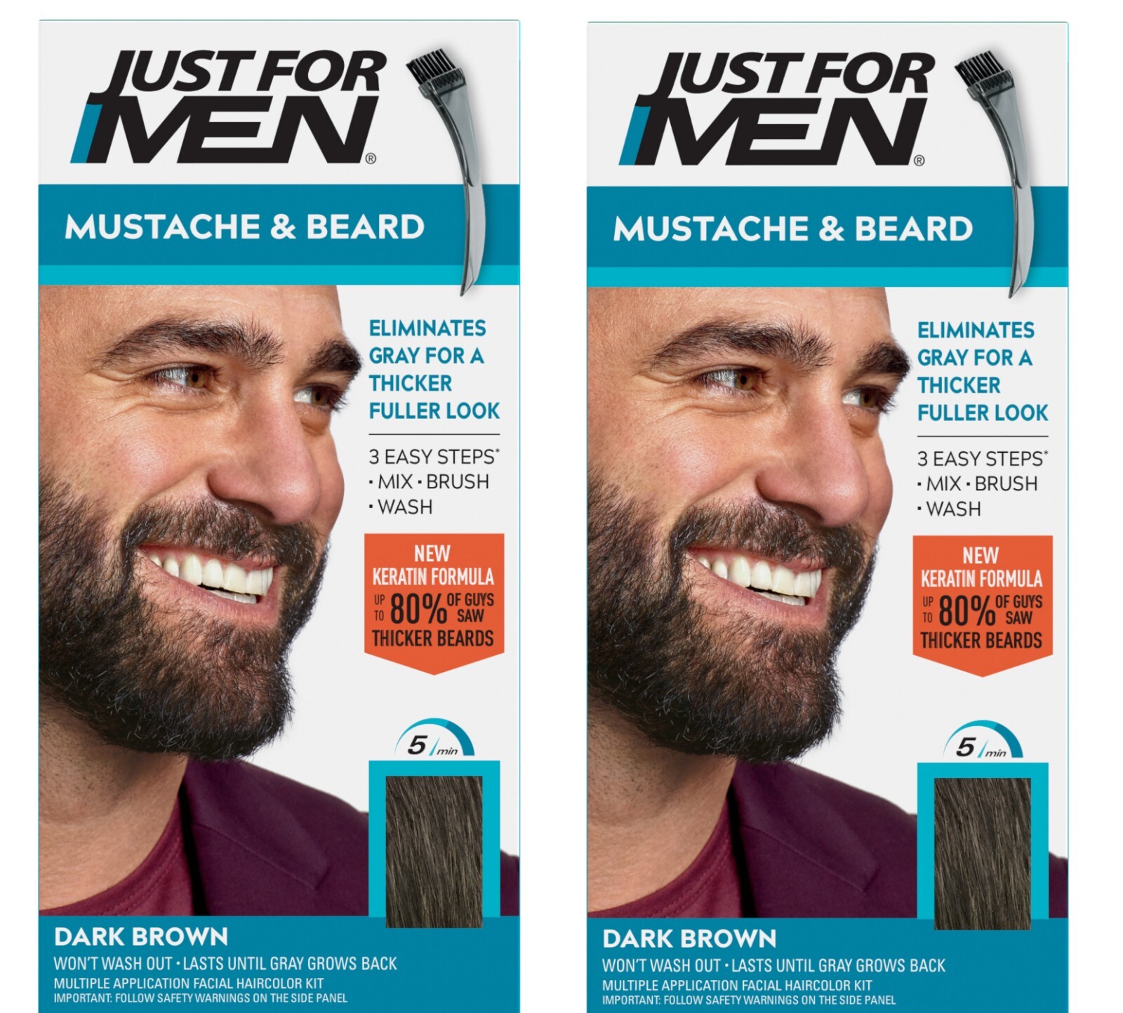 Just For Men M-45 DARK BROWN Mustache & Beard Brush In (1 2 3 pack ) Blue