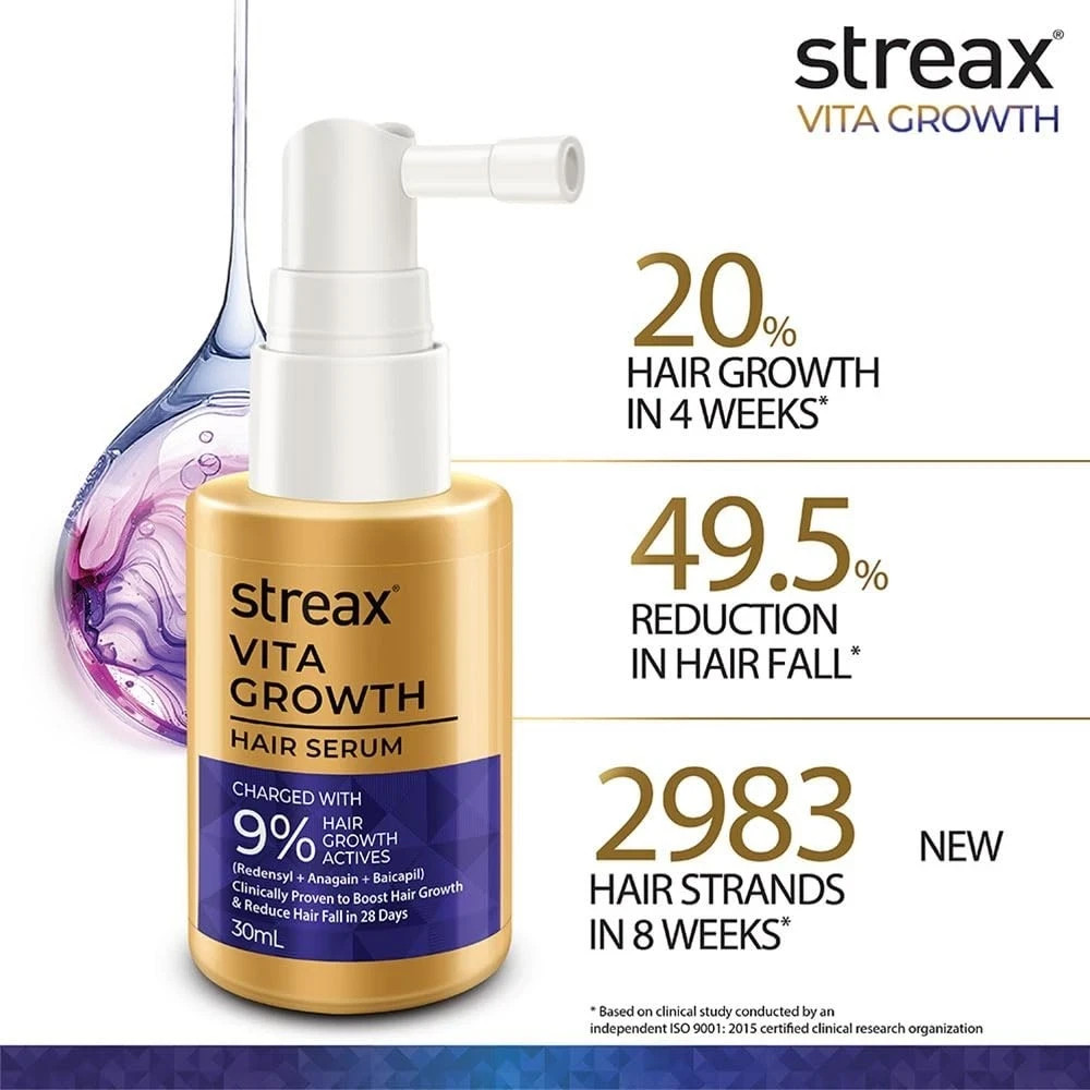 Streax Hair Growth Serum for Scalp 30 ml with 3% Redensyl, 3% Anagain, 3% Biotin