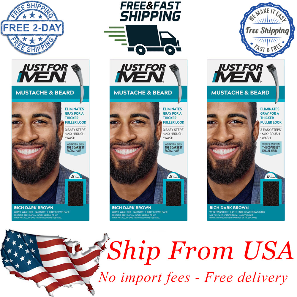 3 Pack Just For Men Mustache & Beard Coloring, Rich Dark Brown